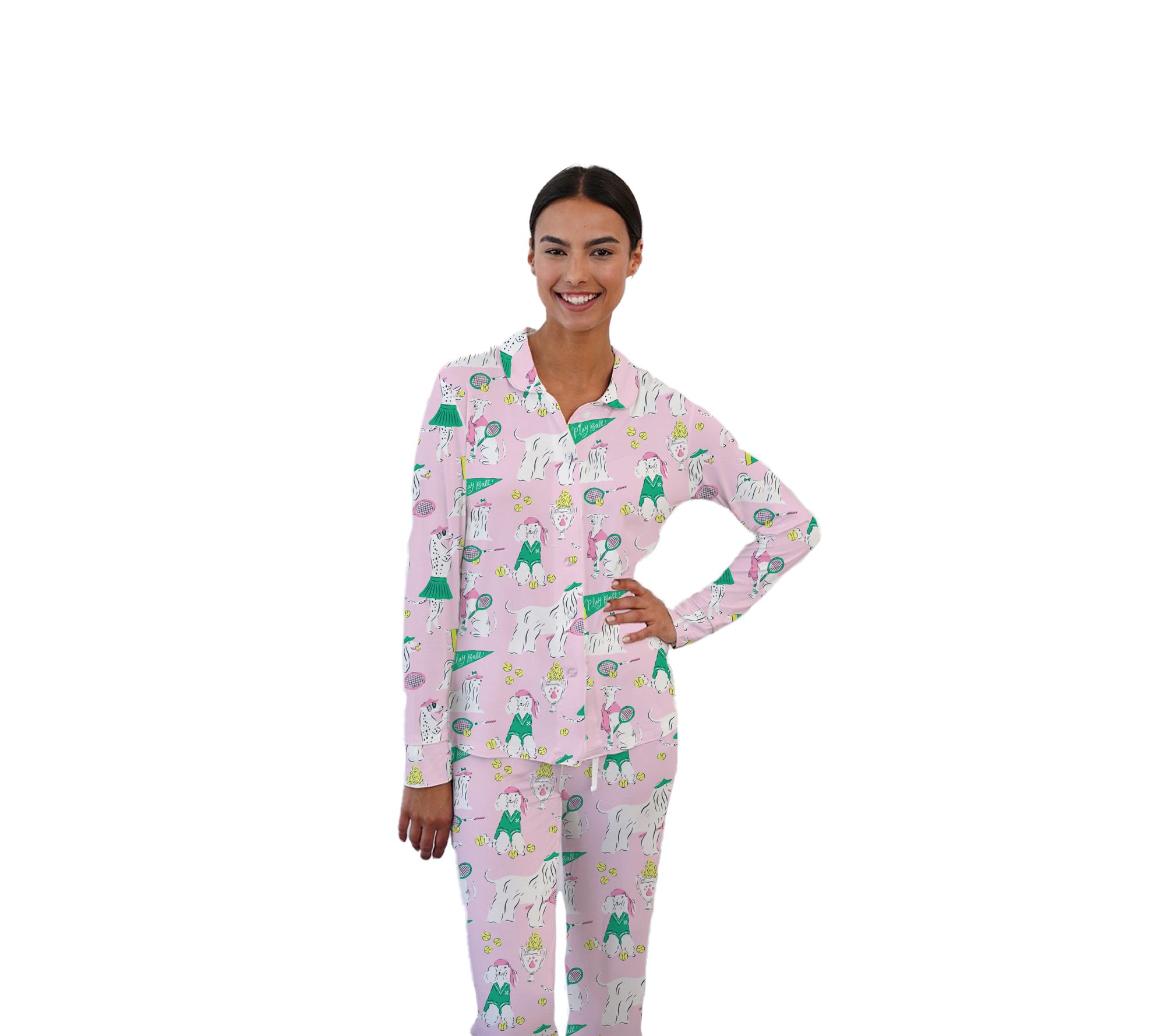 By The Edit Printed Button-Front Notch Collar Pajama Pant Set