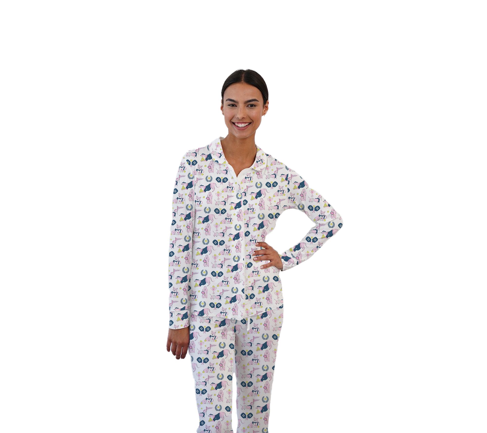 By The Edit Printed Button-Front Notch Collar Pajama Pant Set