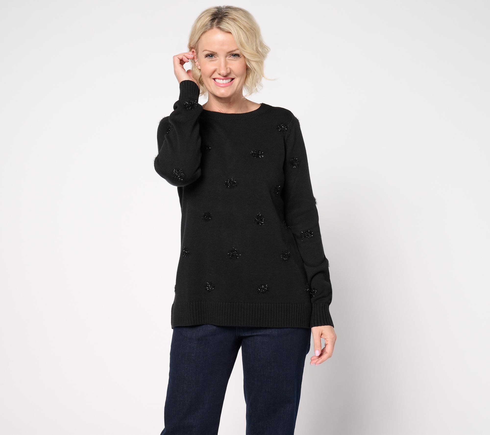 "As Is" Jingle Belles by Kim Gravel Tinsel Dots Bateau Neck Sweater