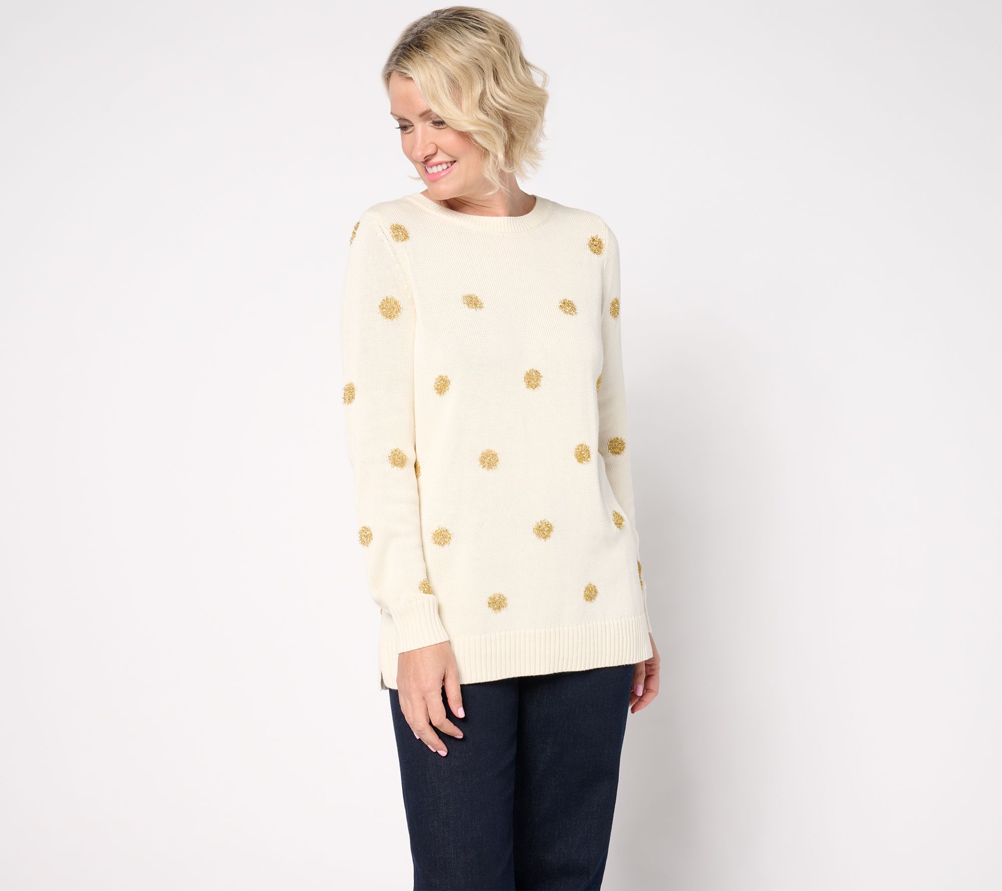 "As Is" Jingle Belles by Kim Gravel Tinsel Dots Bateau Neck Sweater