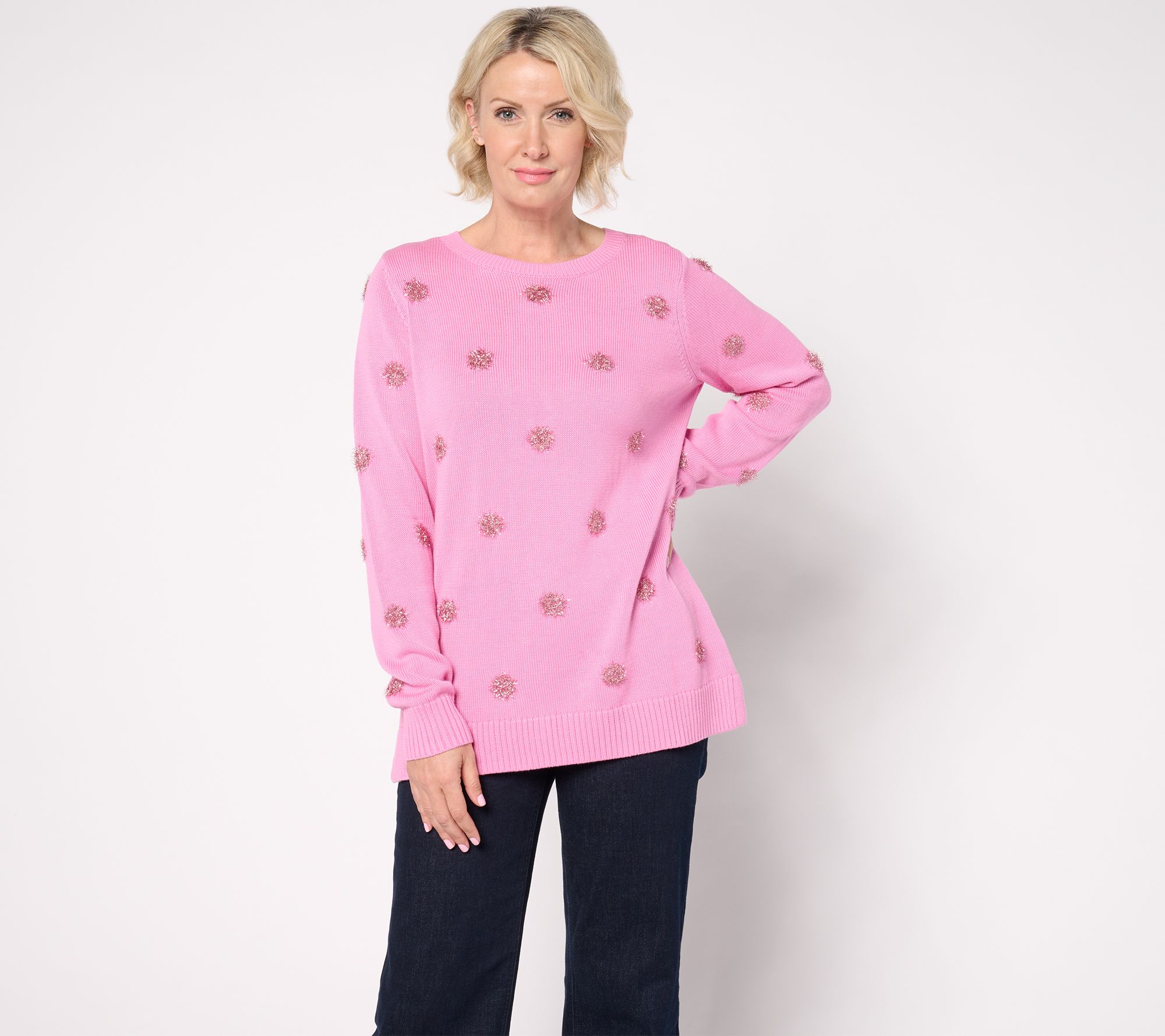 "As Is" Jingle Belles by Kim Gravel Tinsel Dots Bateau Neck Sweater