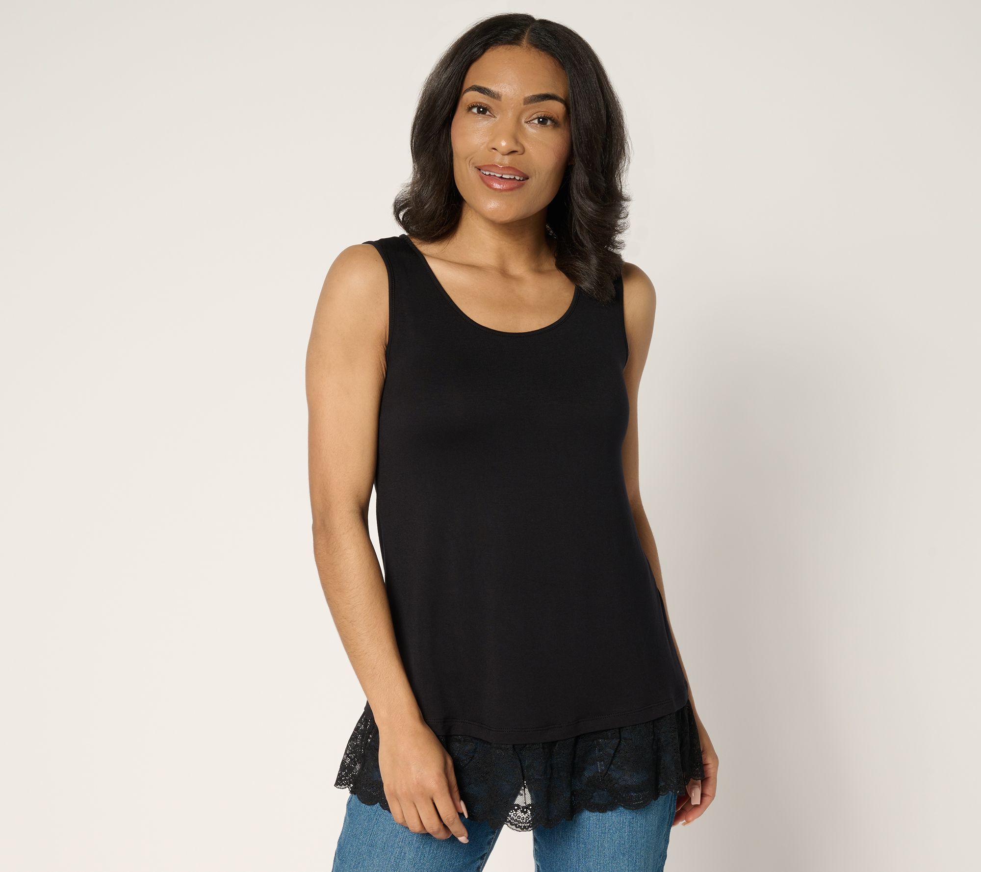 LOGO Layers by Lori Goldstein Knit Tank with Embroidered Mesh Hem
