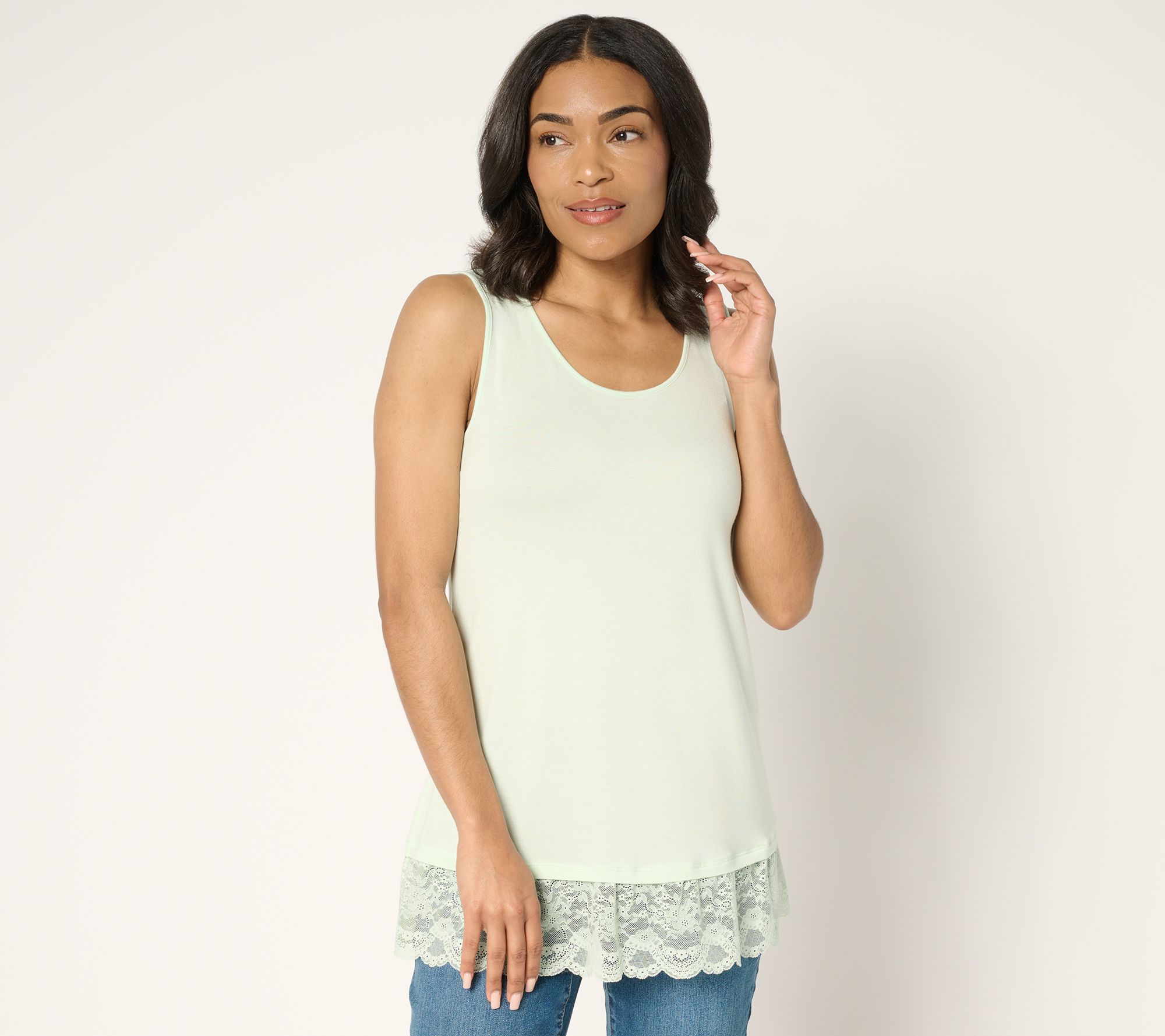 LOGO Layers by Lori Goldstein Knit Tank with Embroidered Mesh Hem