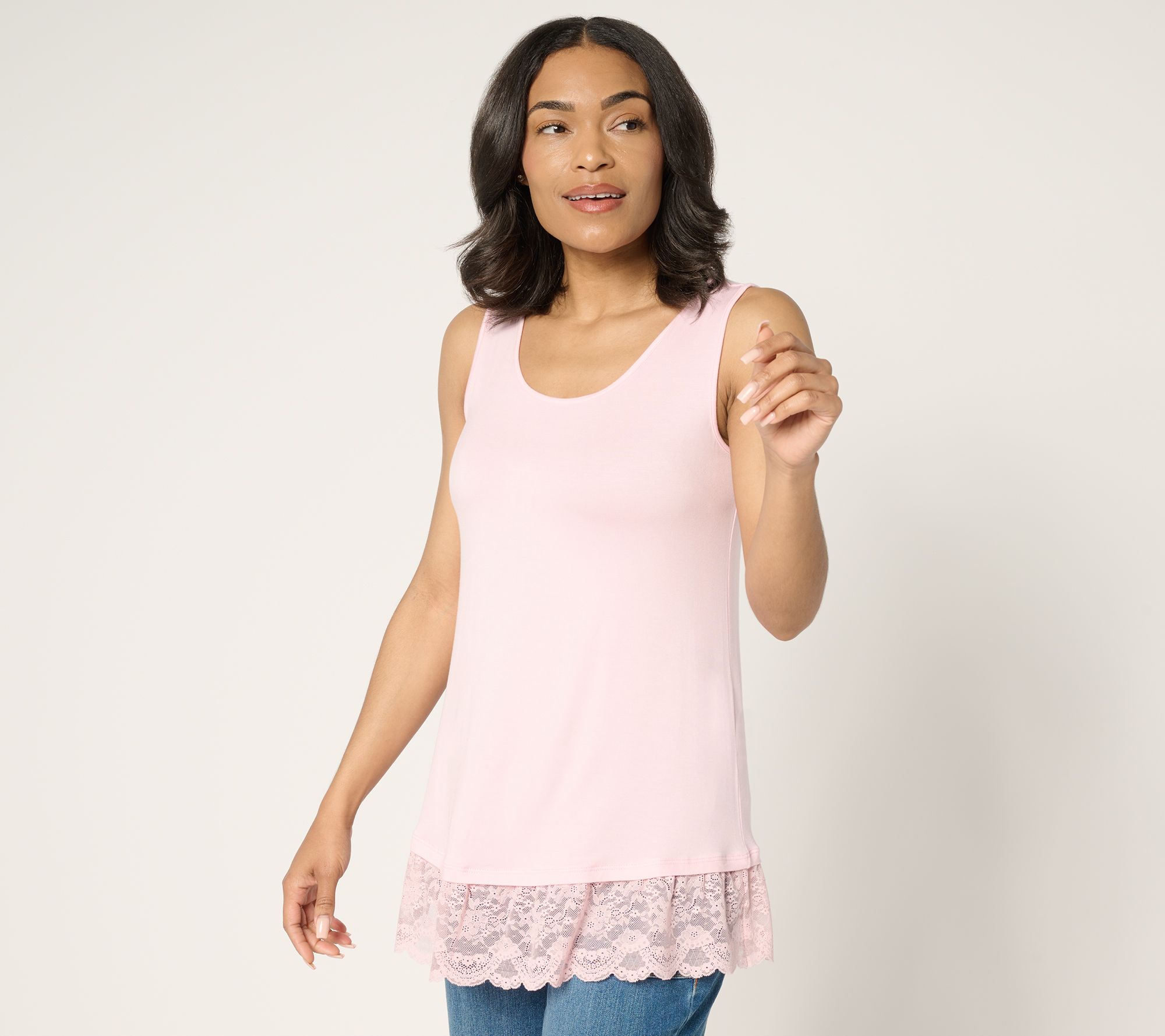LOGO Layers by Lori Goldstein Knit Tank with Embroidered Mesh Hem
