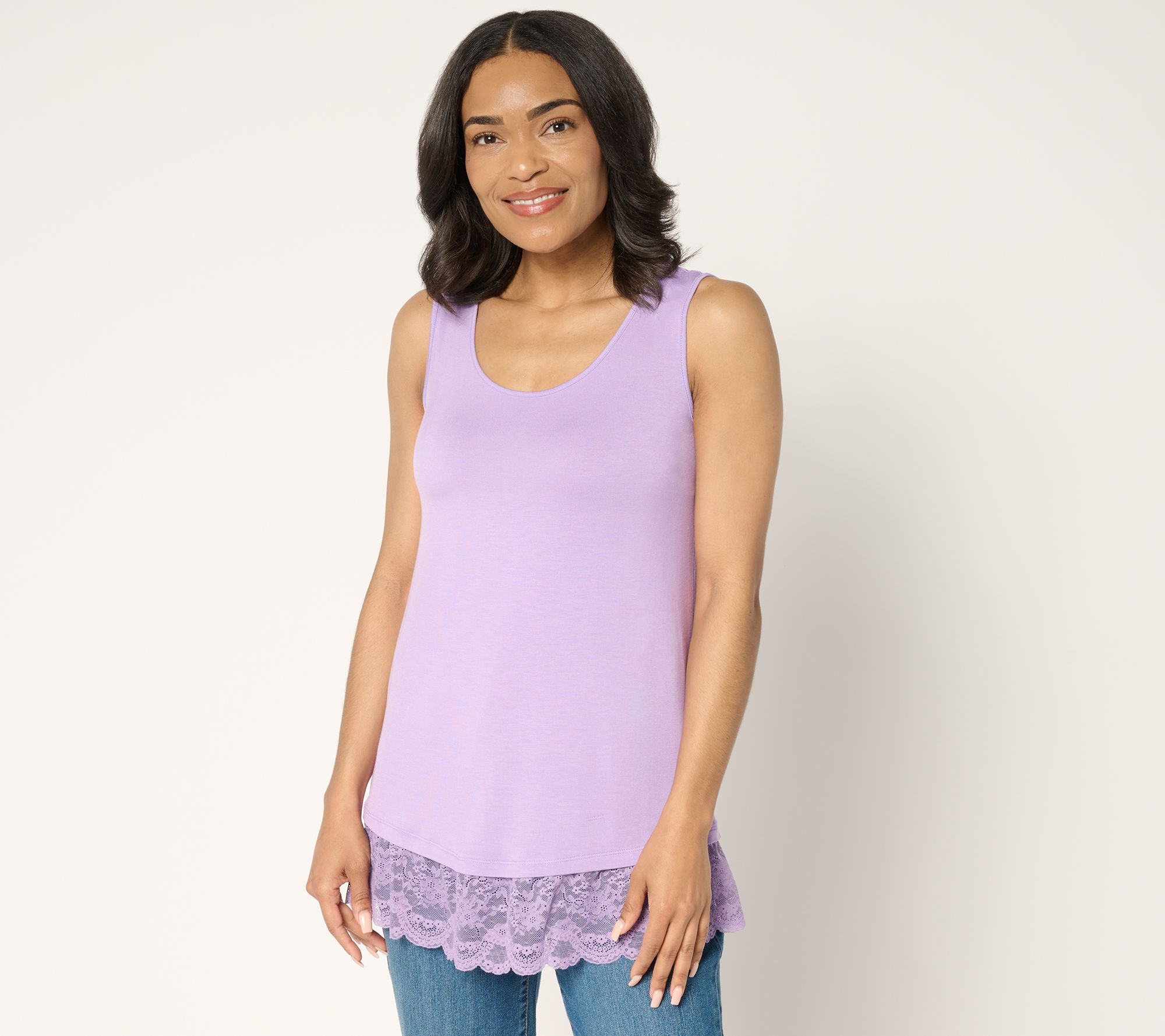 LOGO Layers by Lori Goldstein Knit Tank with Embroidered Mesh Hem