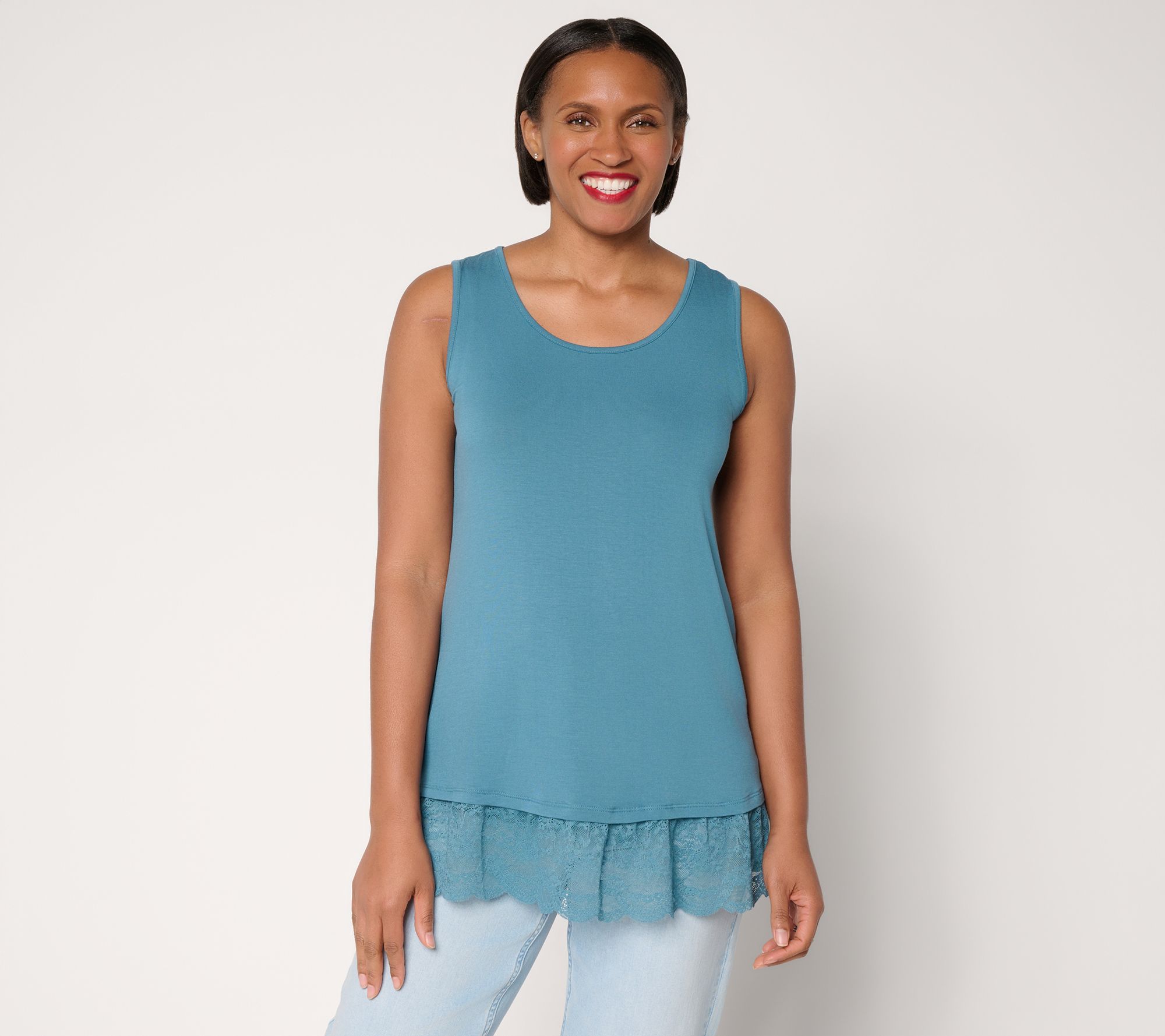 LOGO Layers by Lori Goldstein Knit Tank with Embroidered Mesh Hem