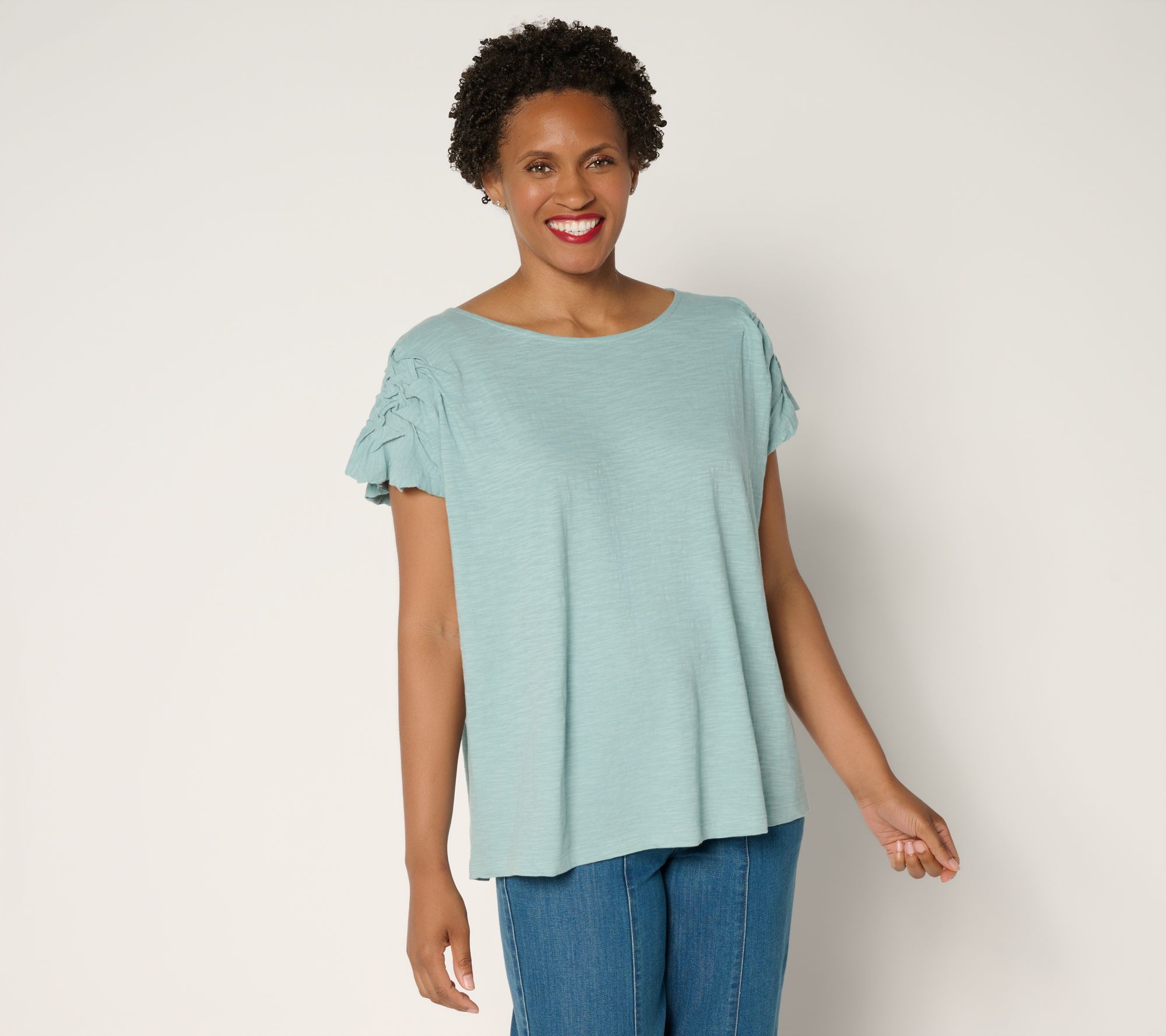LOGO by Lori Goldstein 100% Cotton Braided Sleeve Top