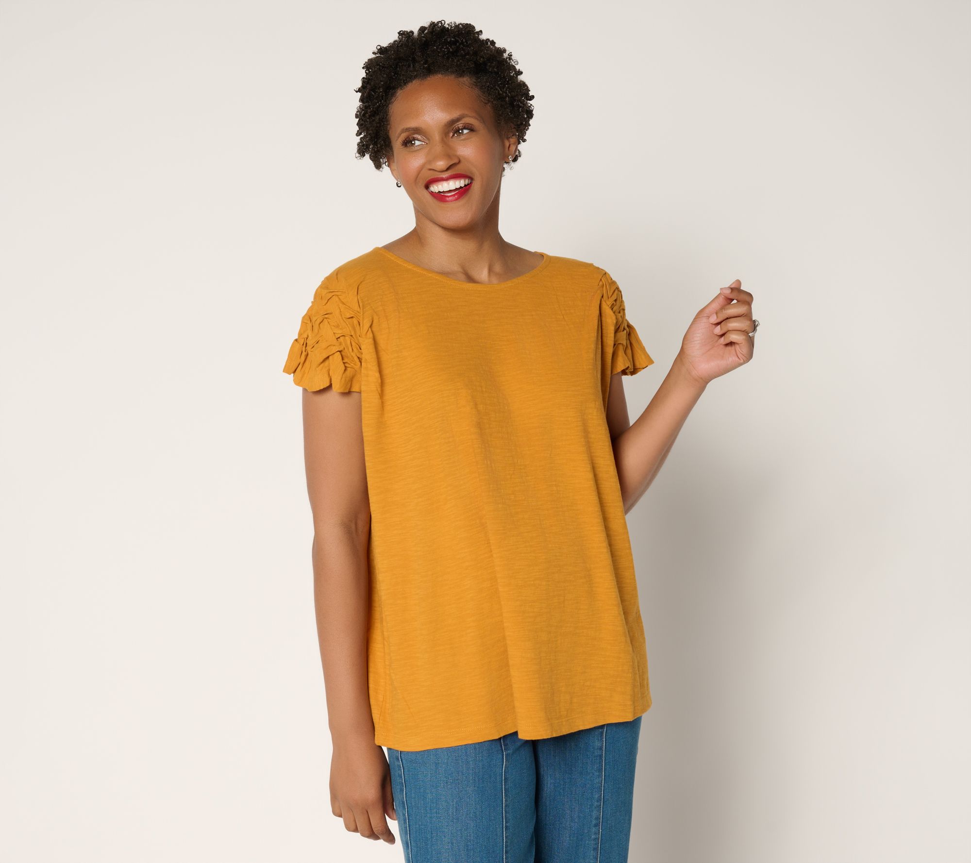 LOGO by Lori Goldstein 100% Cotton Braided Sleeve Top