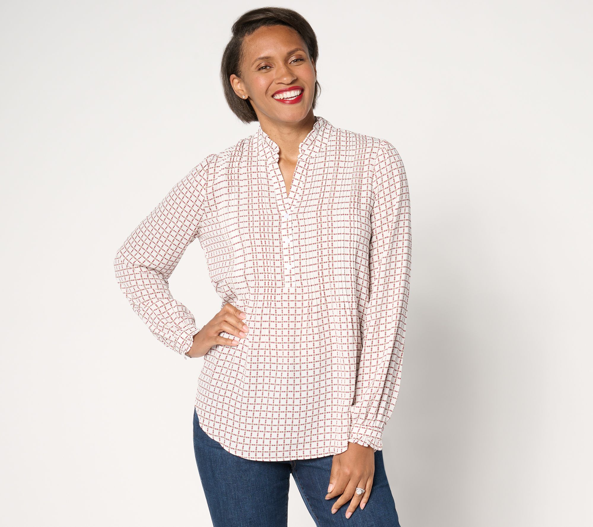 "As Is" NYDJ Pleat Front Long Sleeve Tunic- Graceful Geo