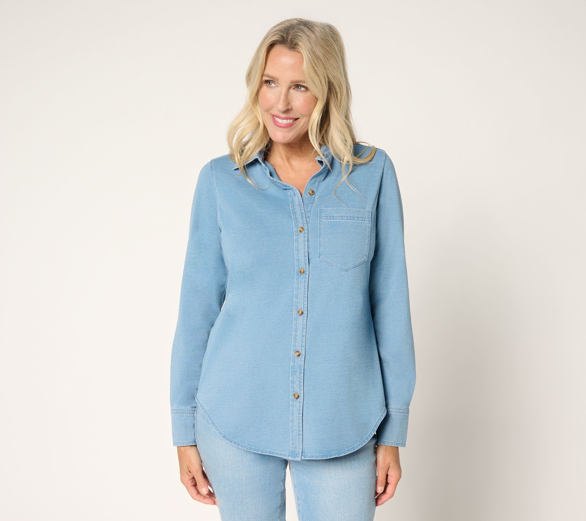 Ree by The Pioneer Woman Knit Denim Button Front Shirt