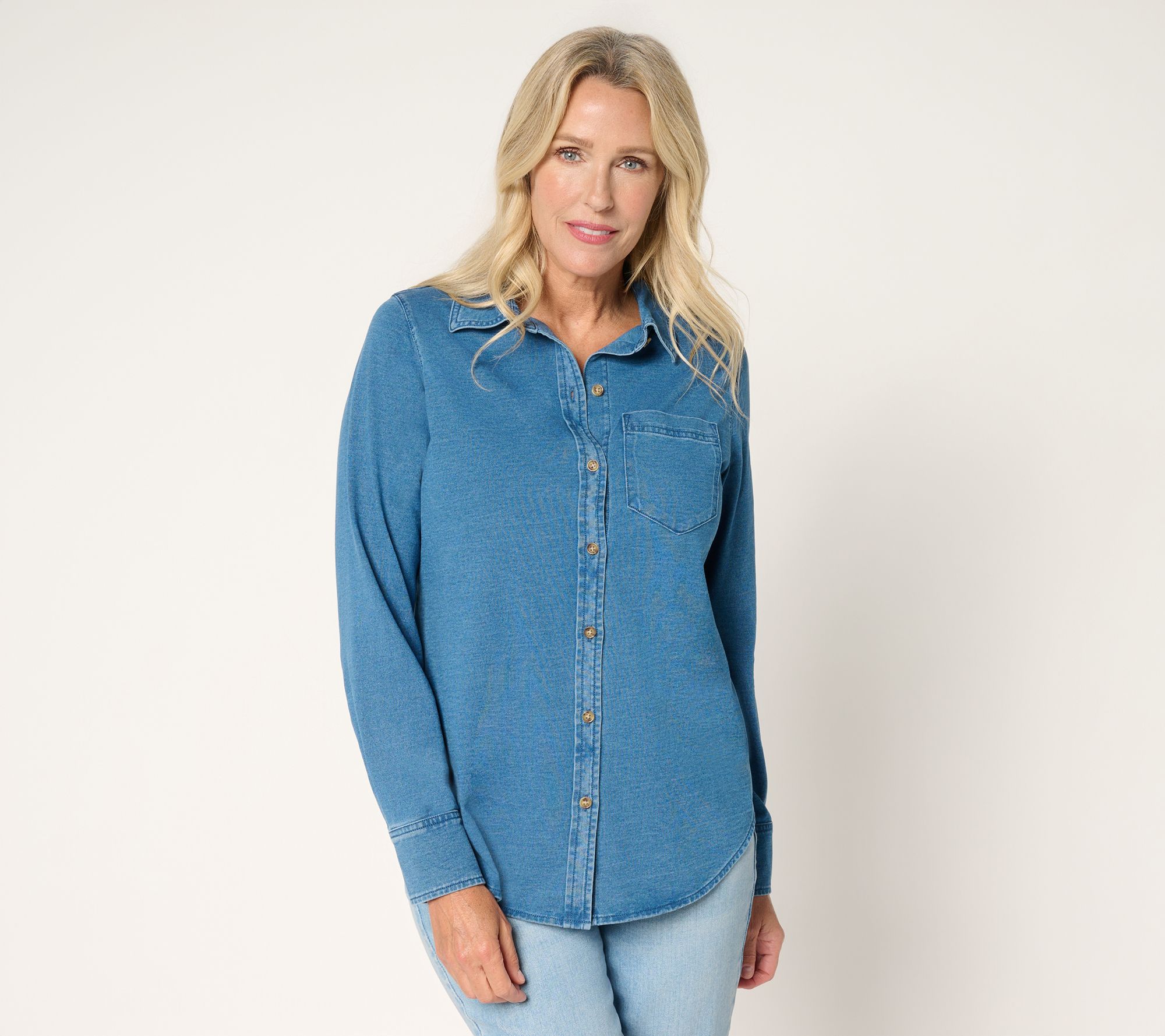Ree by The Pioneer Woman Knit Denim Button Front Shirt