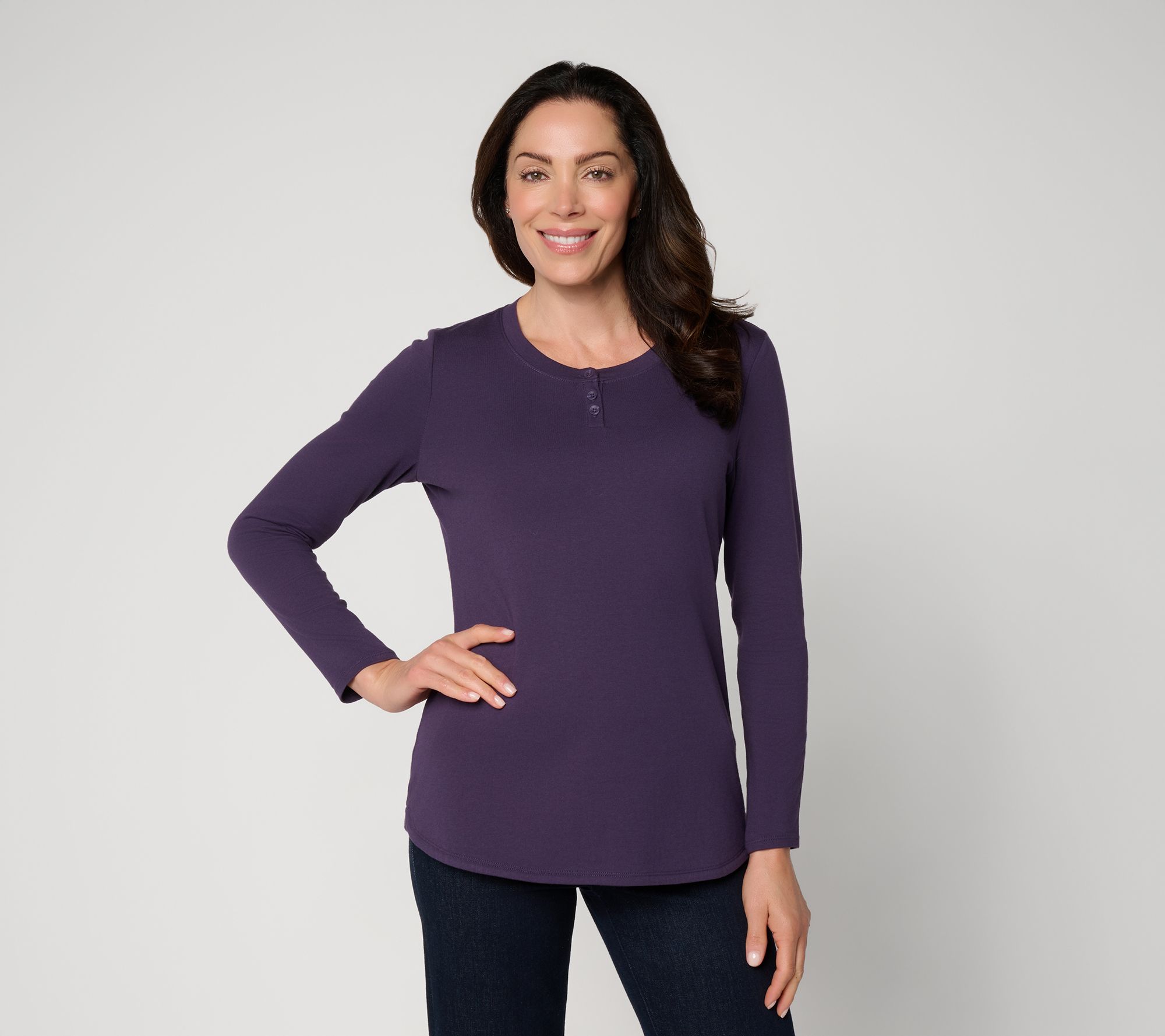 Denim & Co. Essentials Petite Perfect Jersey Henley Tunic