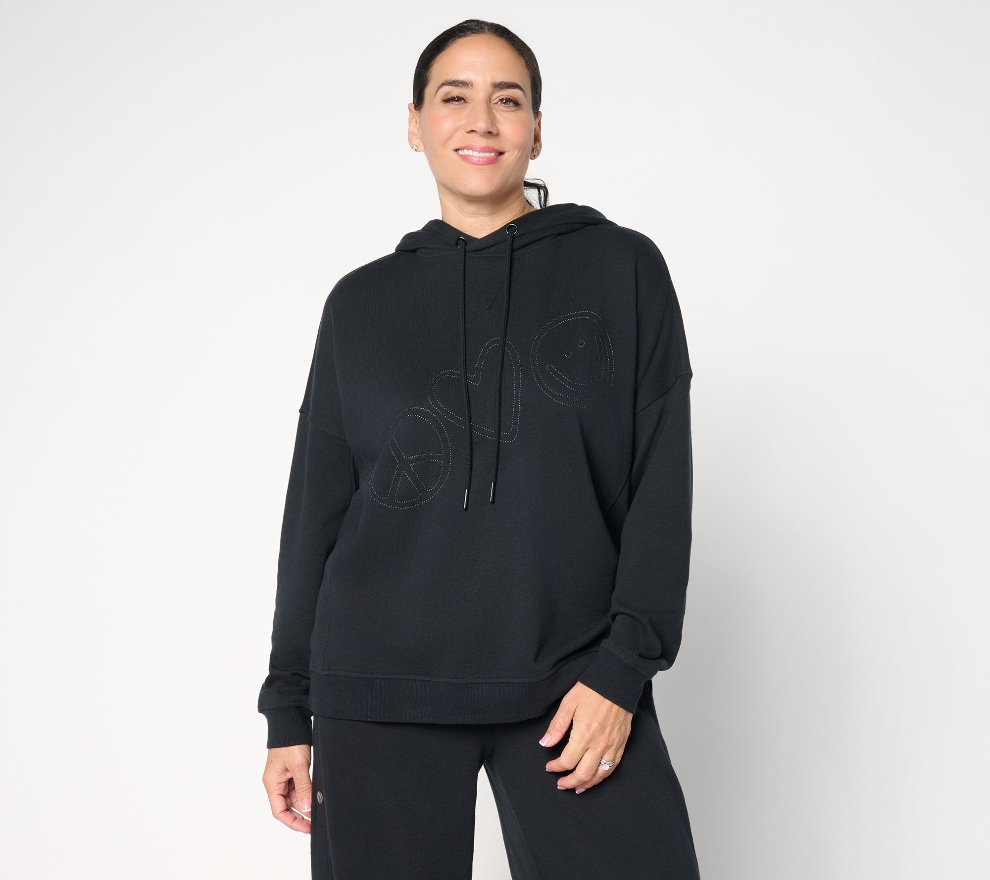 Peace Love World French Terry Embroidered Graphic Hoodie