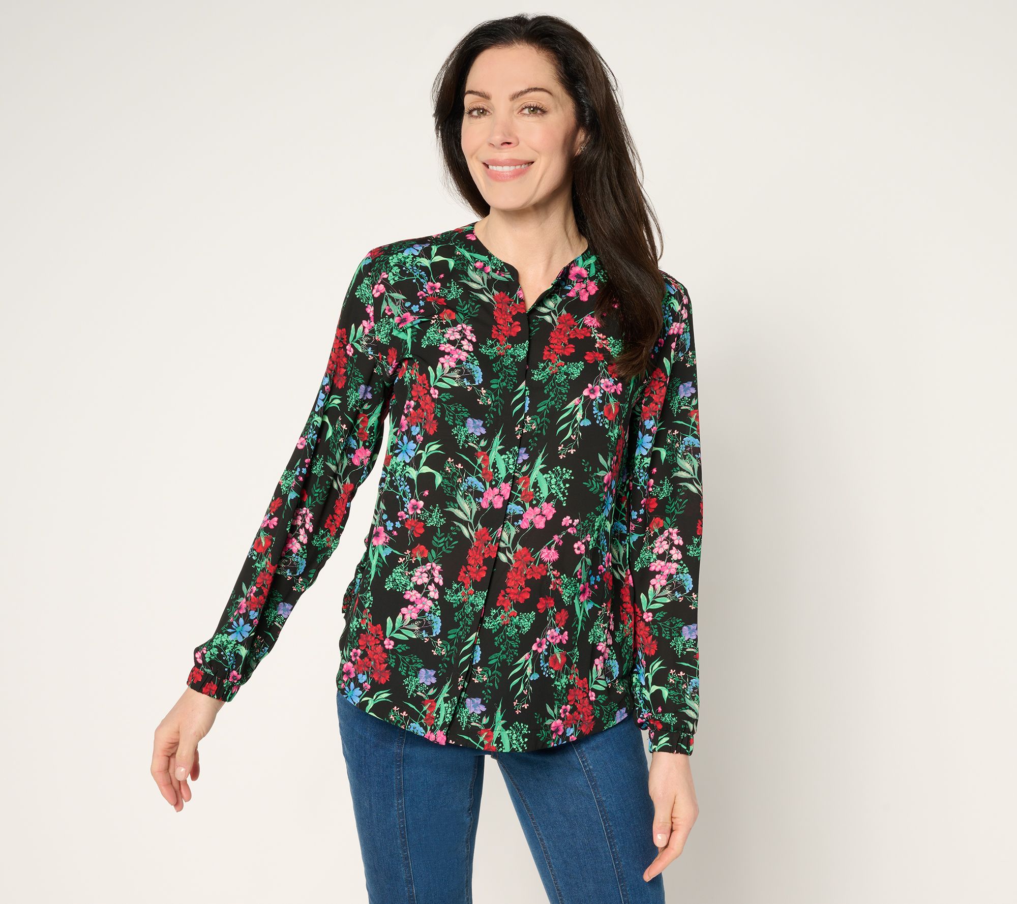 "As Is" Joan Rivers Printed Floral Georgette Blouse