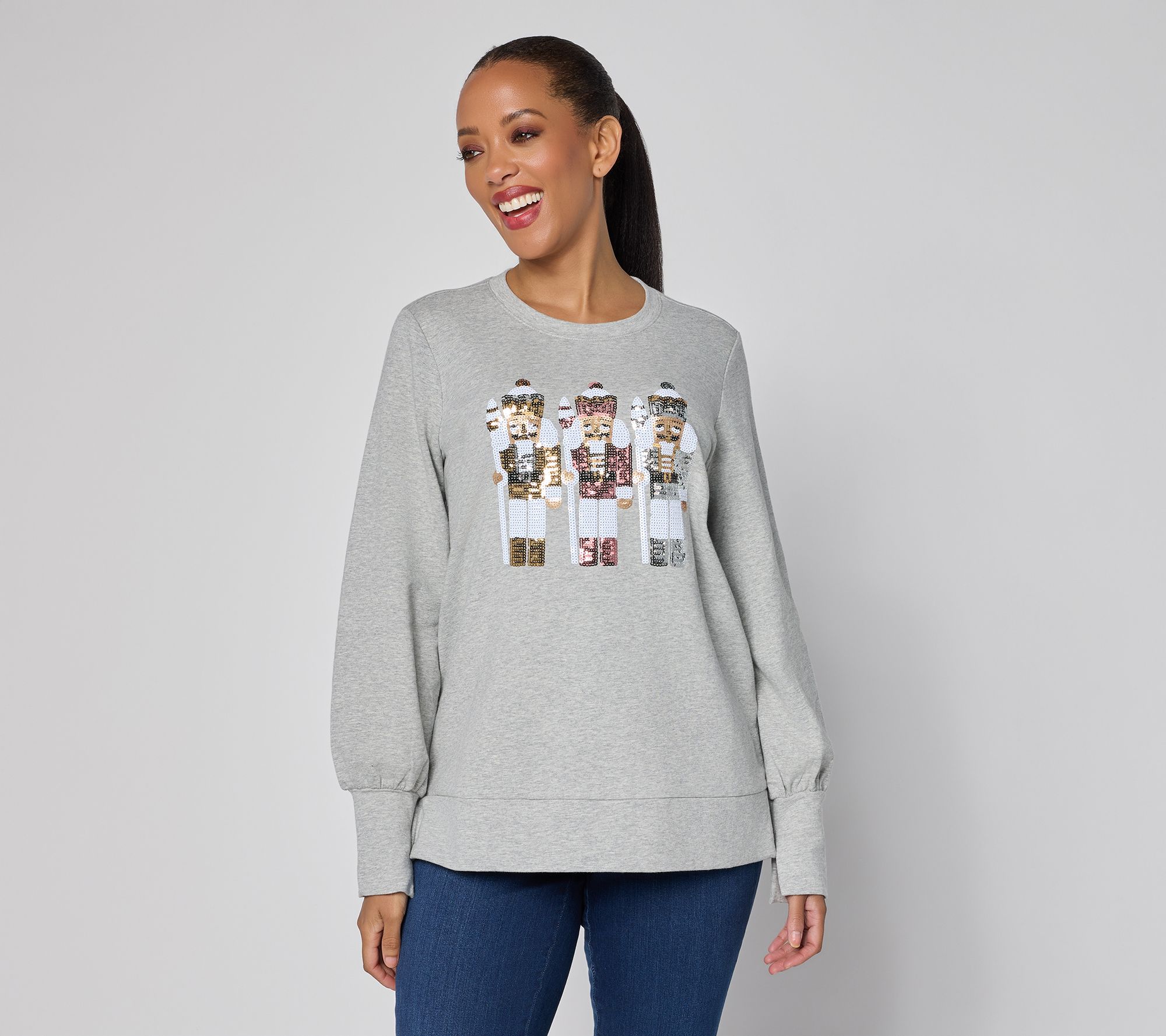 Jingle Belles by Kim Gravel Sequin Nutcracker Knit Top