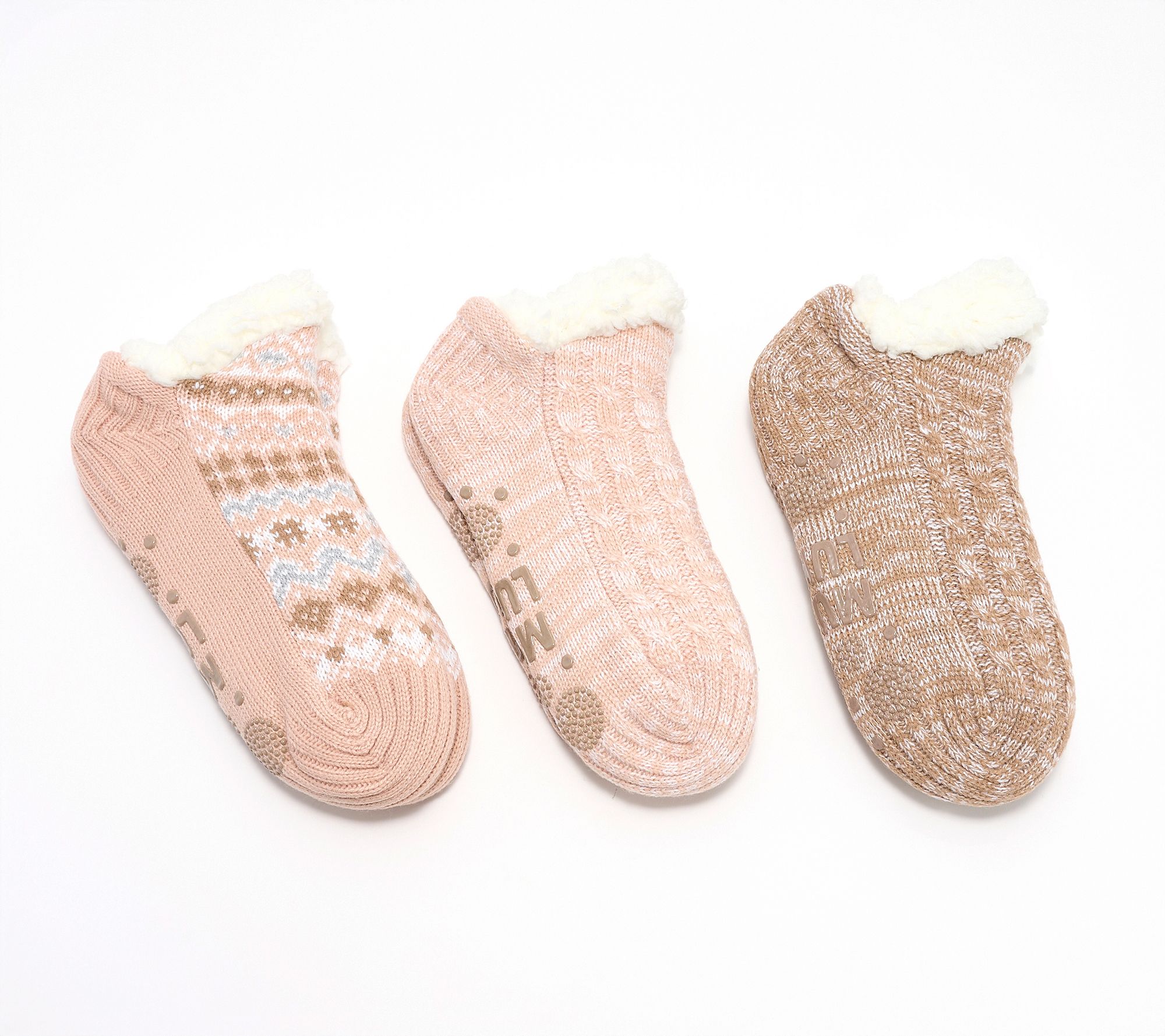  MUK LUKS Set of 3 Aloe Infused Pieced Shortie Cabin Socks