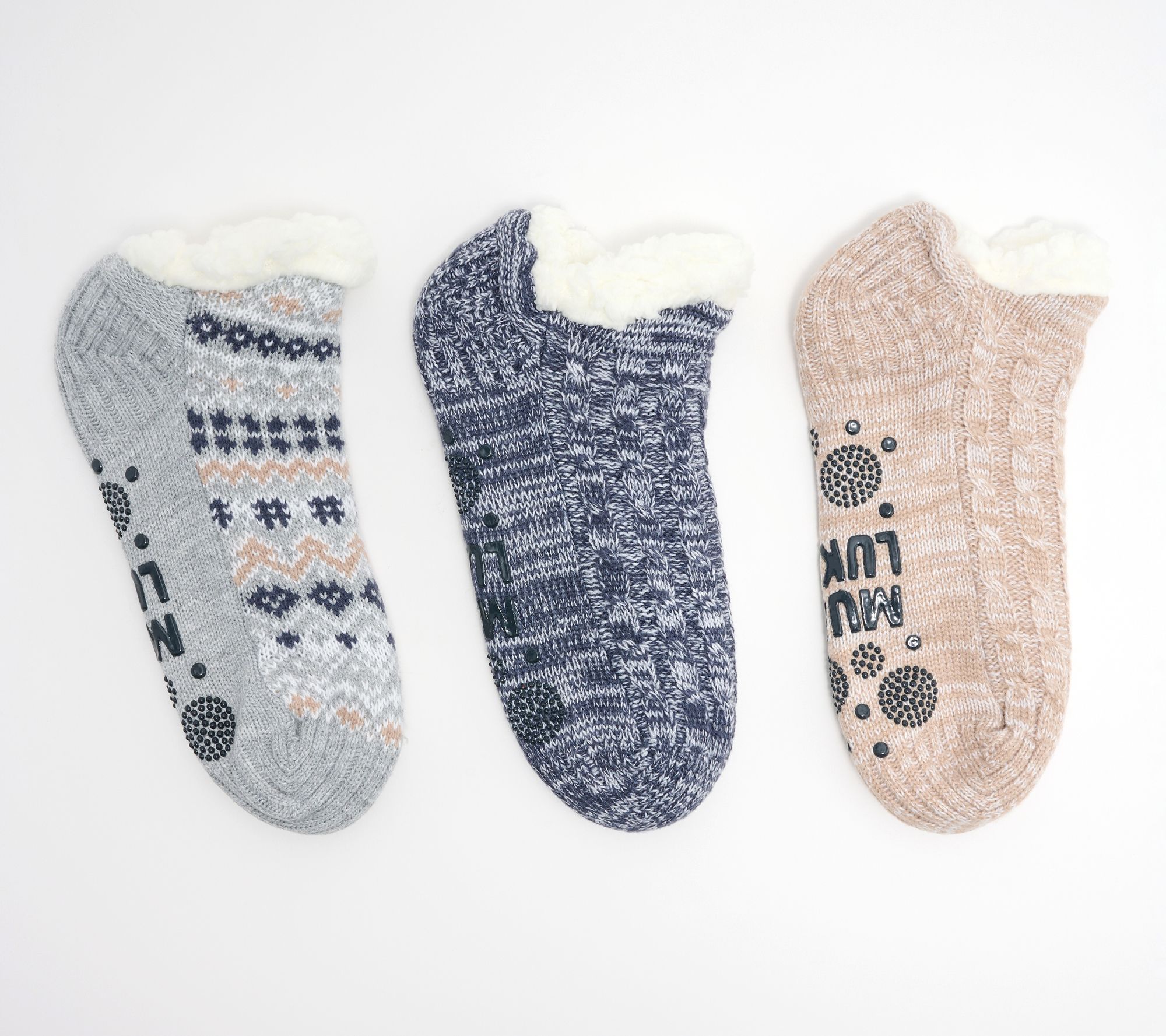 MUK LUKS Set of 3 Aloe Infused Pieced Shortie Cabin Socks
