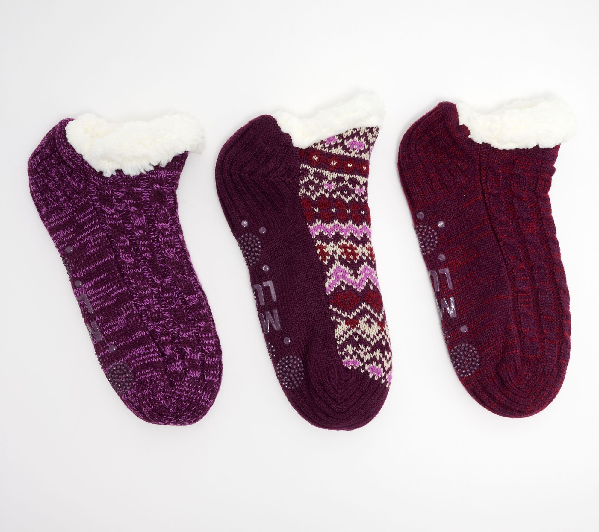 MUK LUKS Set of 3 Aloe Infused Pieced Shortie Cabin Socks