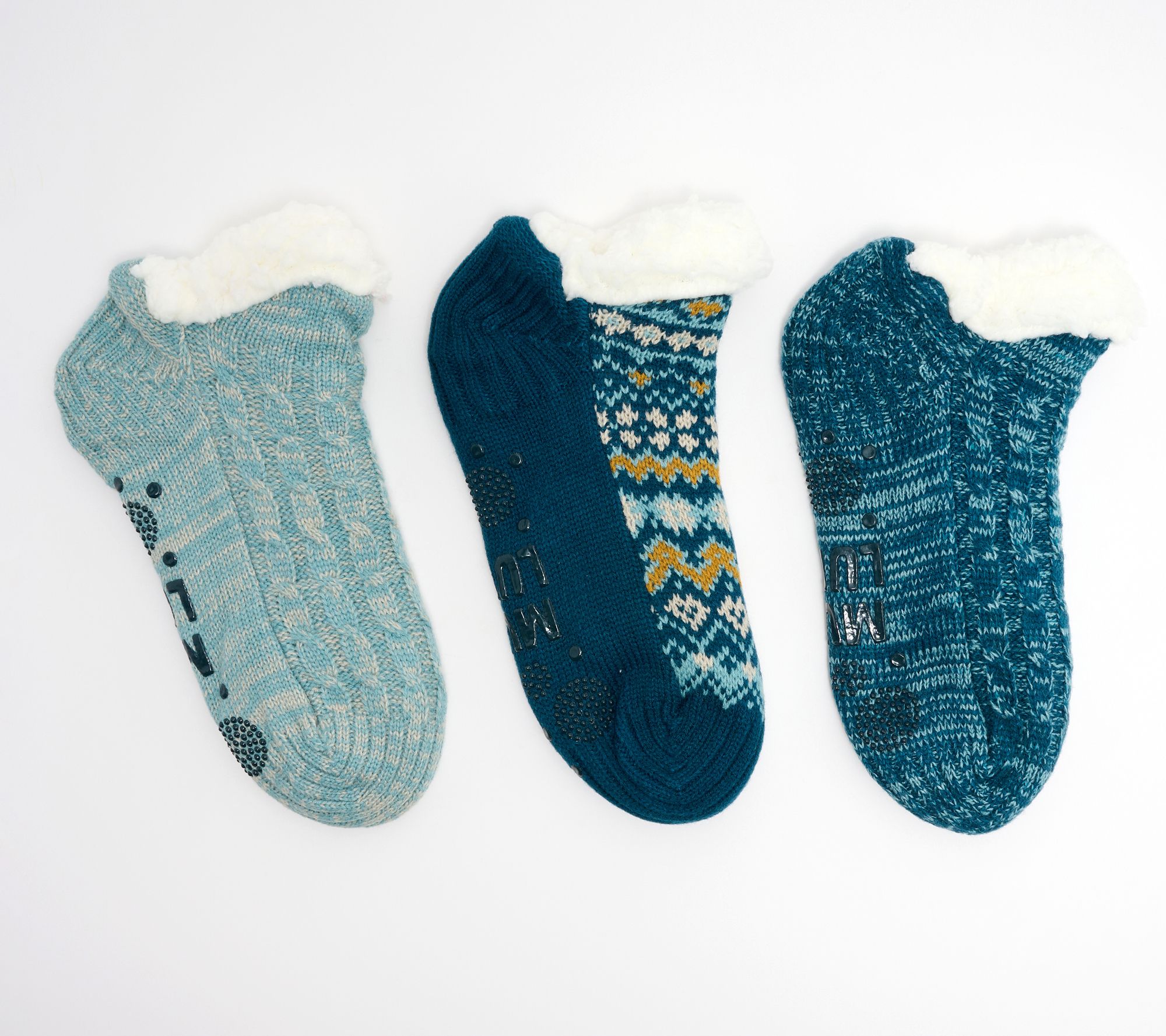 MUK LUKS Set of 3 Aloe Infused Pieced Shortie Cabin Socks