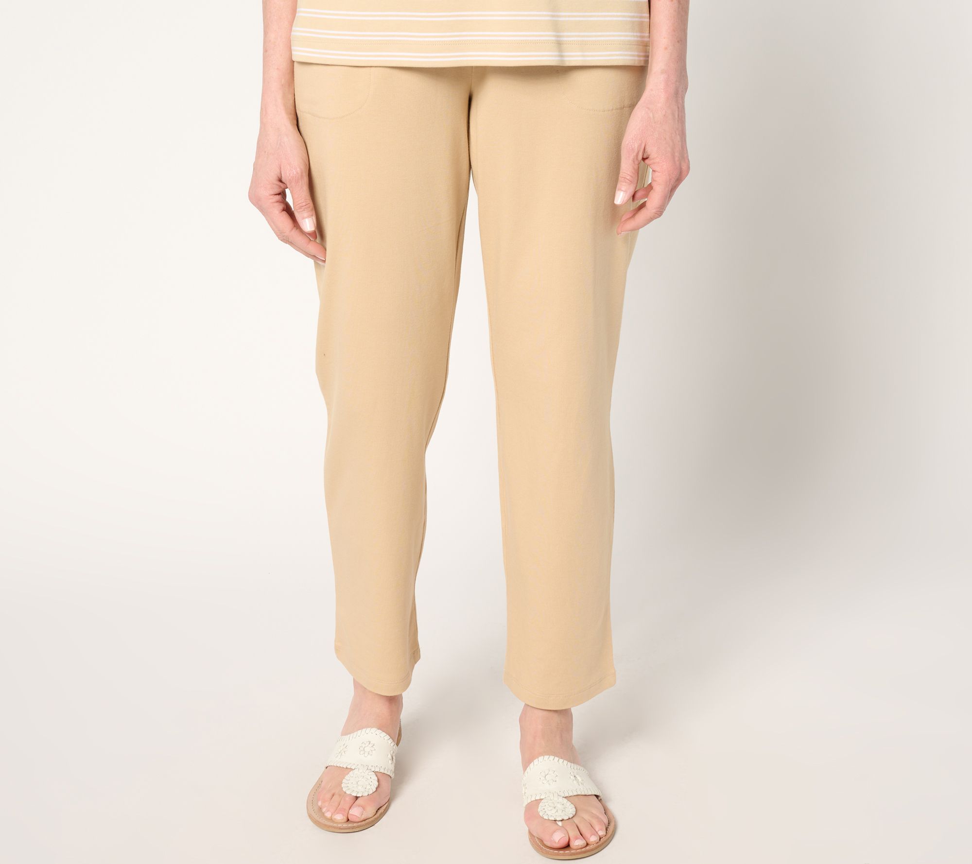 "As Is" Denim & Co. Beach Jersey Petite Straight Leg Ankle Pant