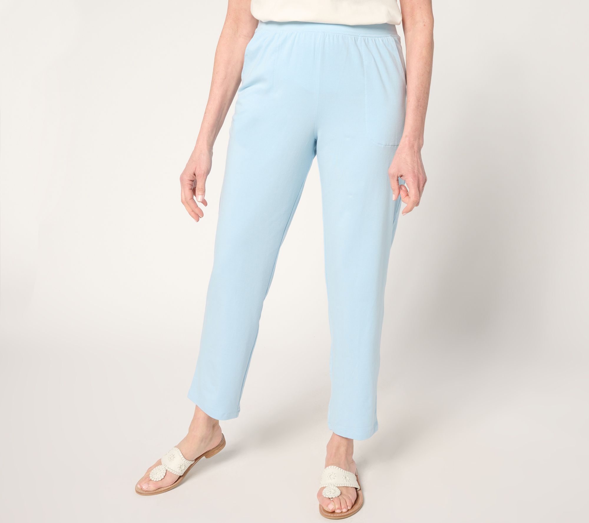 "As Is" Denim & Co. Beach Jersey Petite Straight Leg Ankle Pant