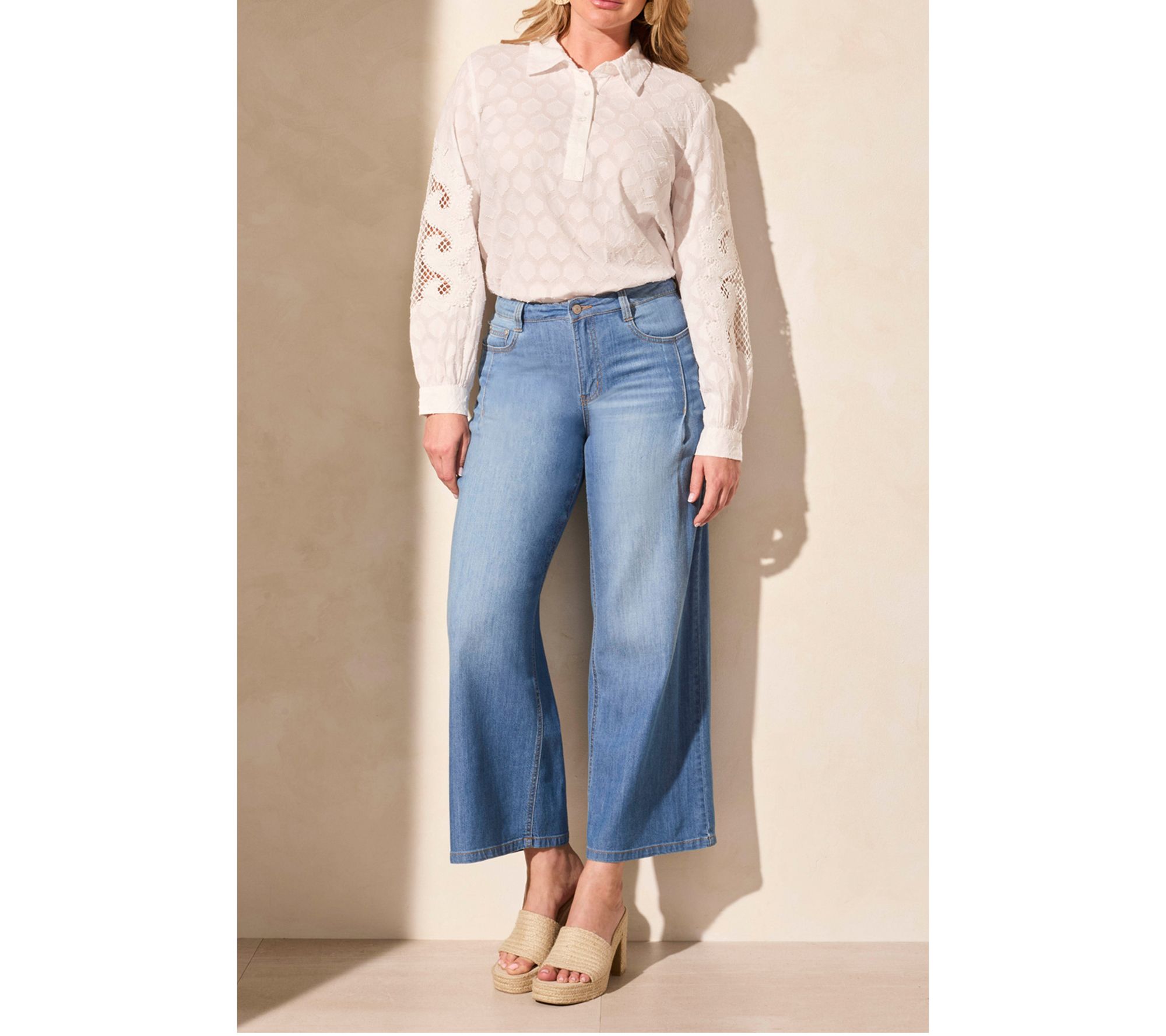 Tribal Audrey Light Denim Pleated Wide Leg Jeans