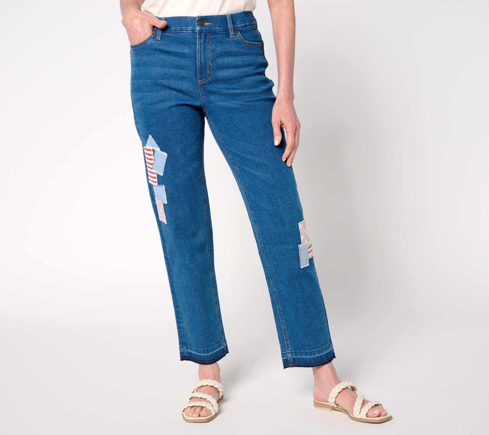 "As Is" Denim & Co. Regular Americana Classic Stretch Patchwork Jeans