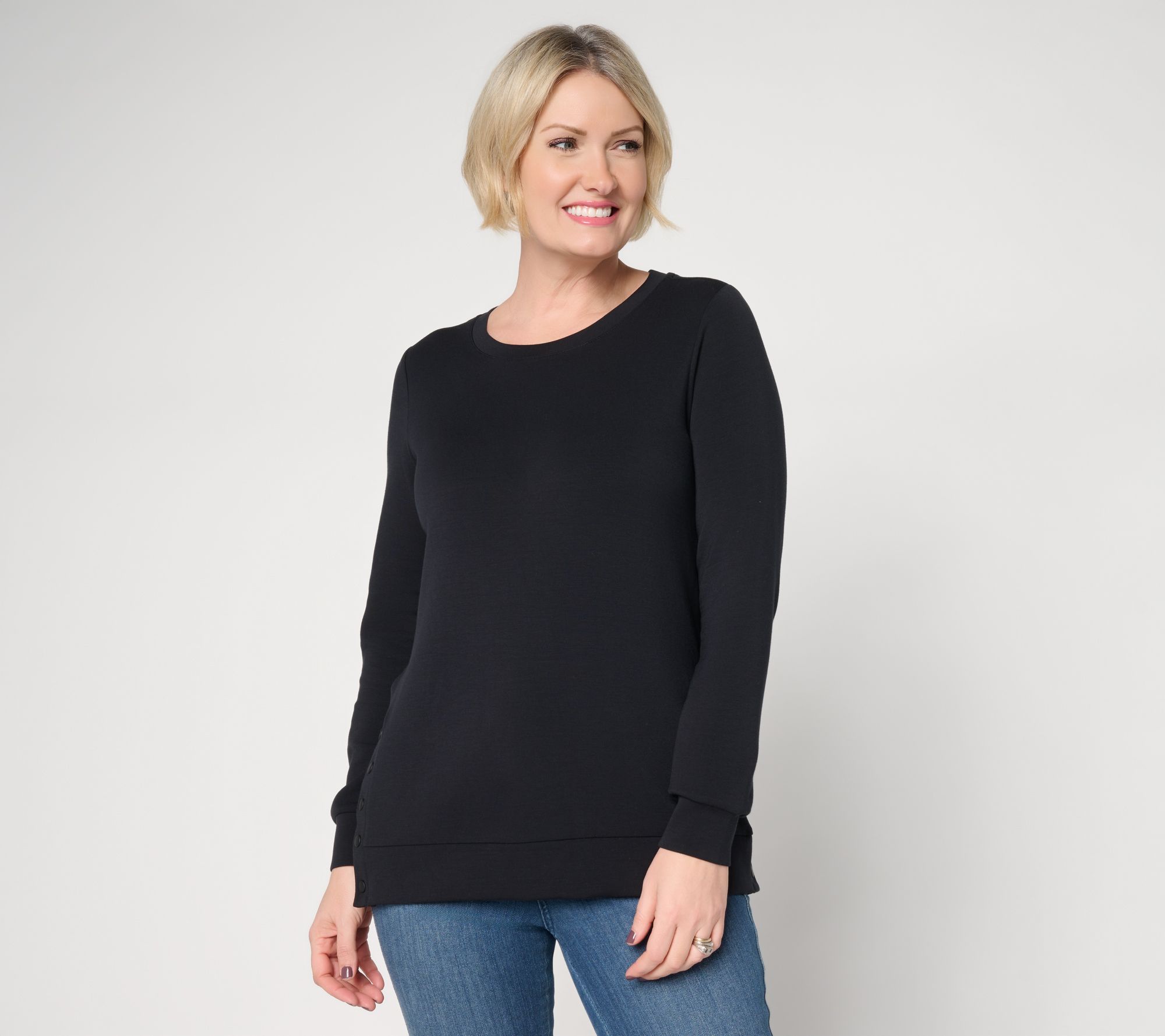 Belle by Kim Gravel ScubaLuxe Crewneck with Side Snaps