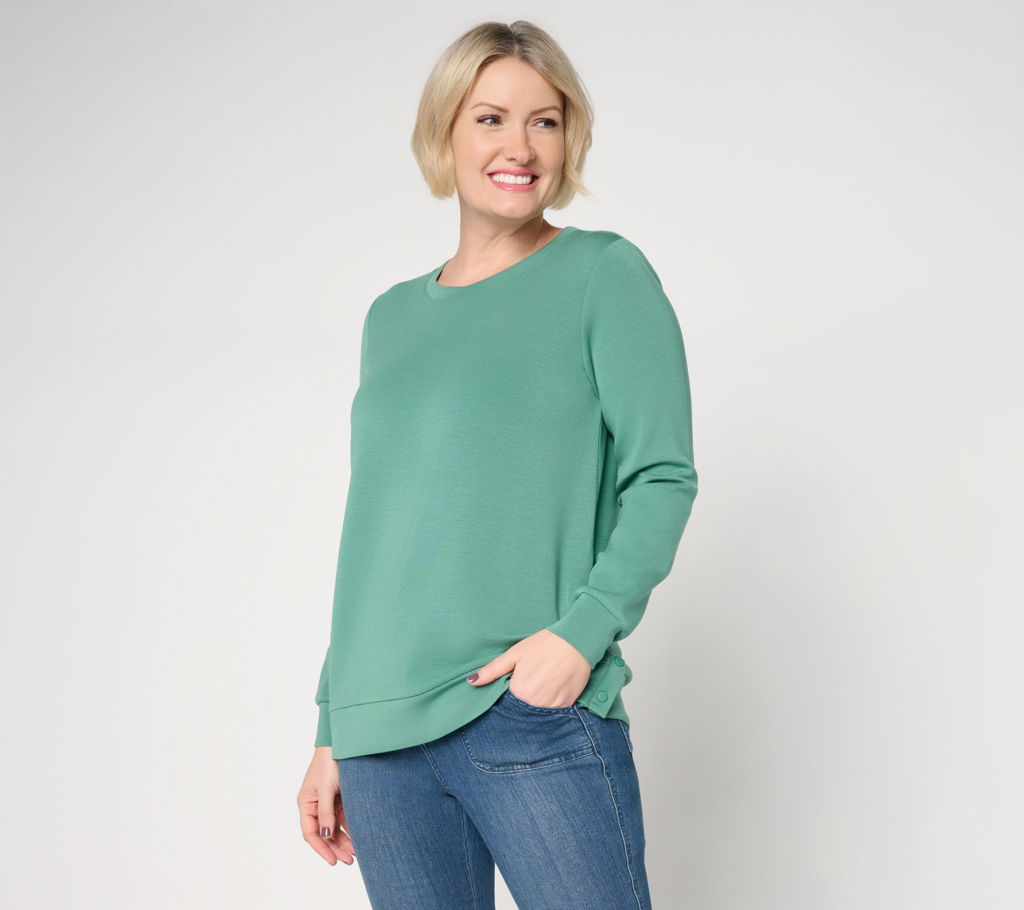 Belle by Kim Gravel ScubaLuxe Crewneck with Side Snaps