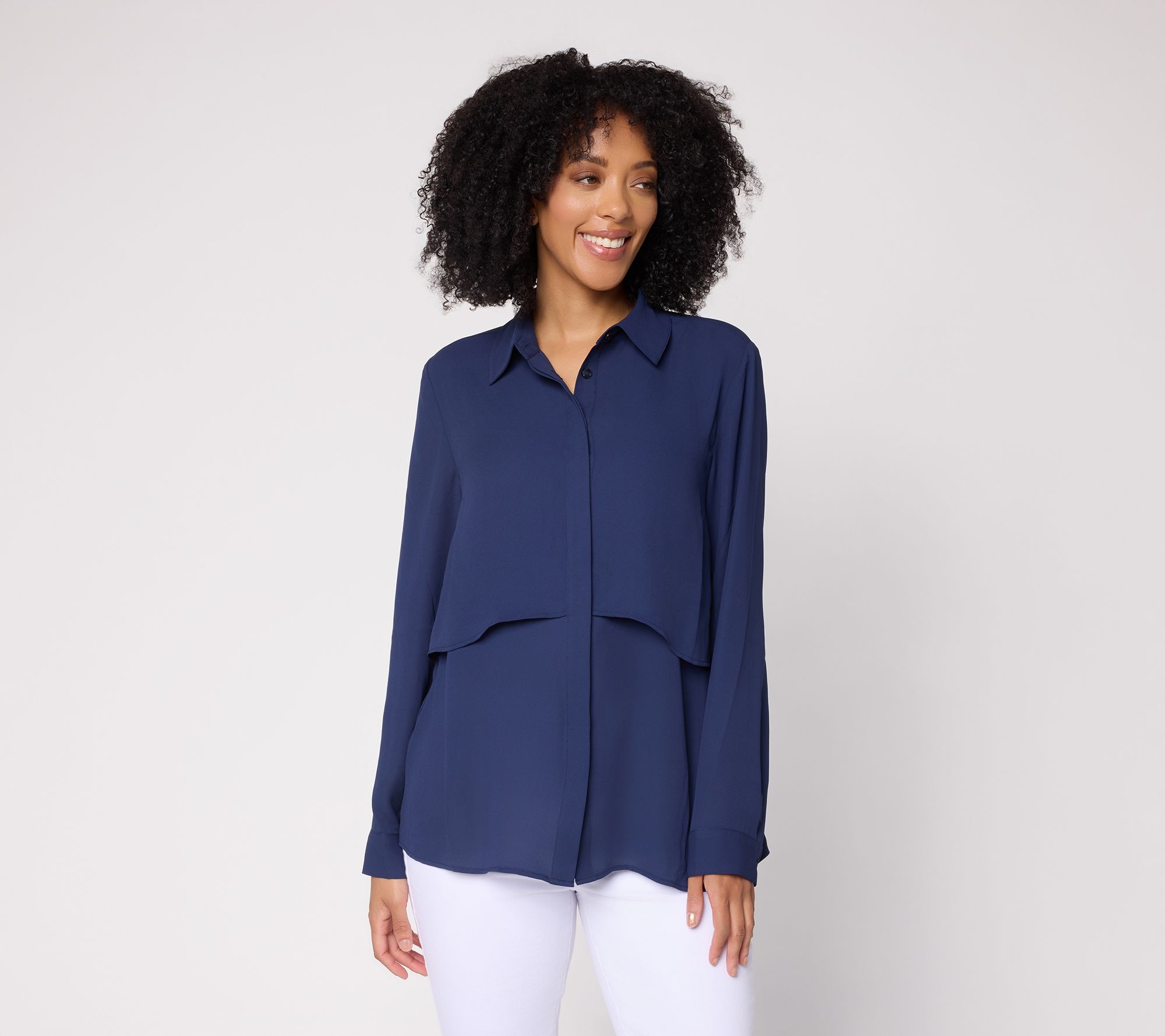 Joan Rivers Georgette Layered Button Front Shirt