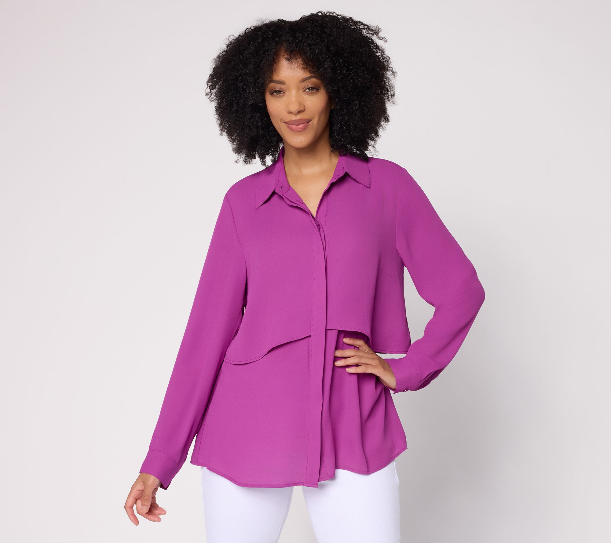 Joan Rivers Georgette Layered Button Front Shirt