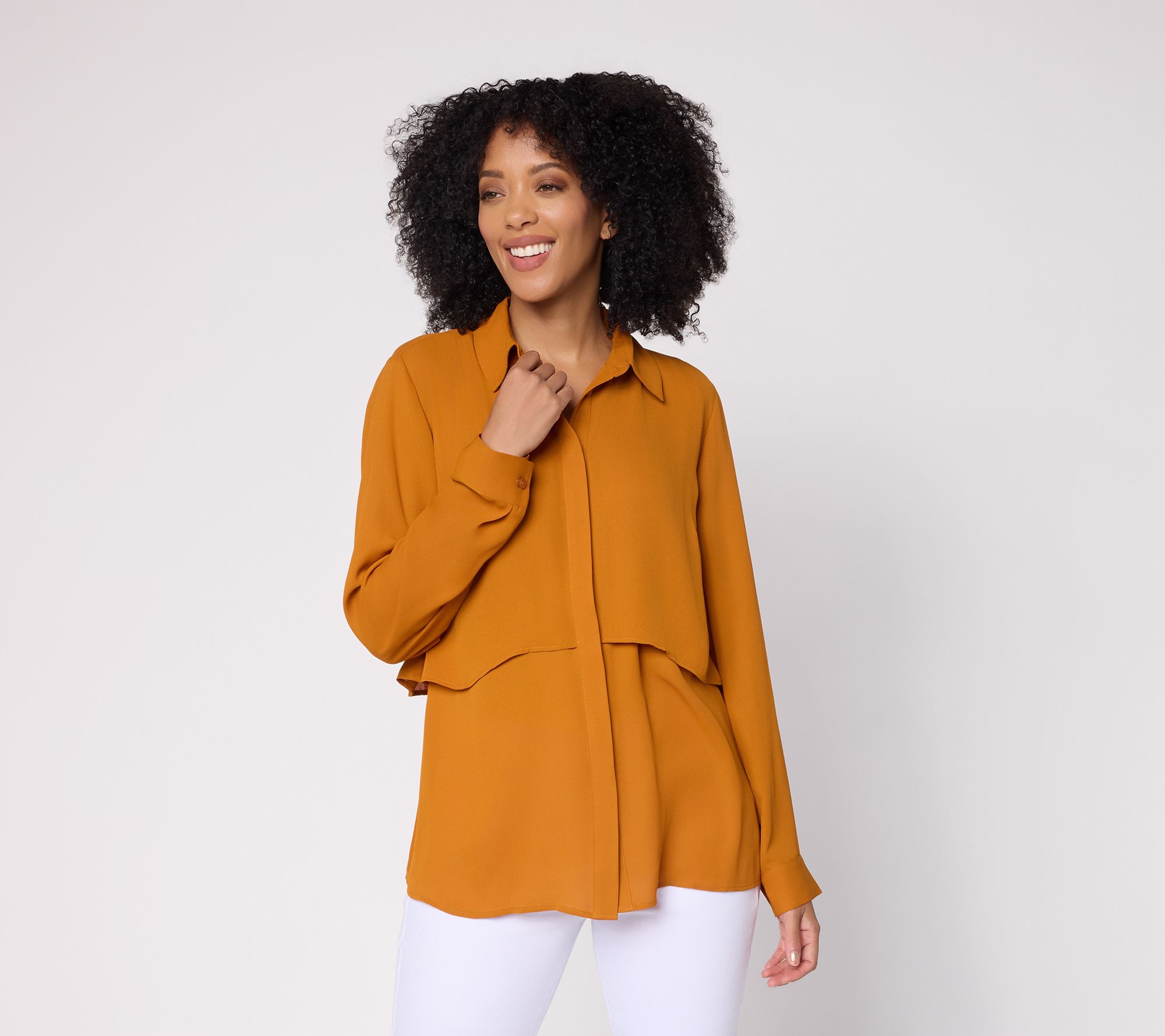 Joan Rivers Georgette Layered Button Front Shirt