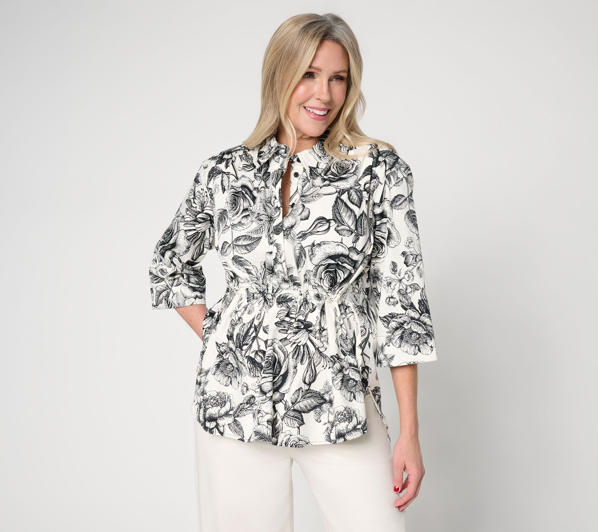 Carla Rockmore Collection Regular Cinch Waist 3/4 Slv Shirt