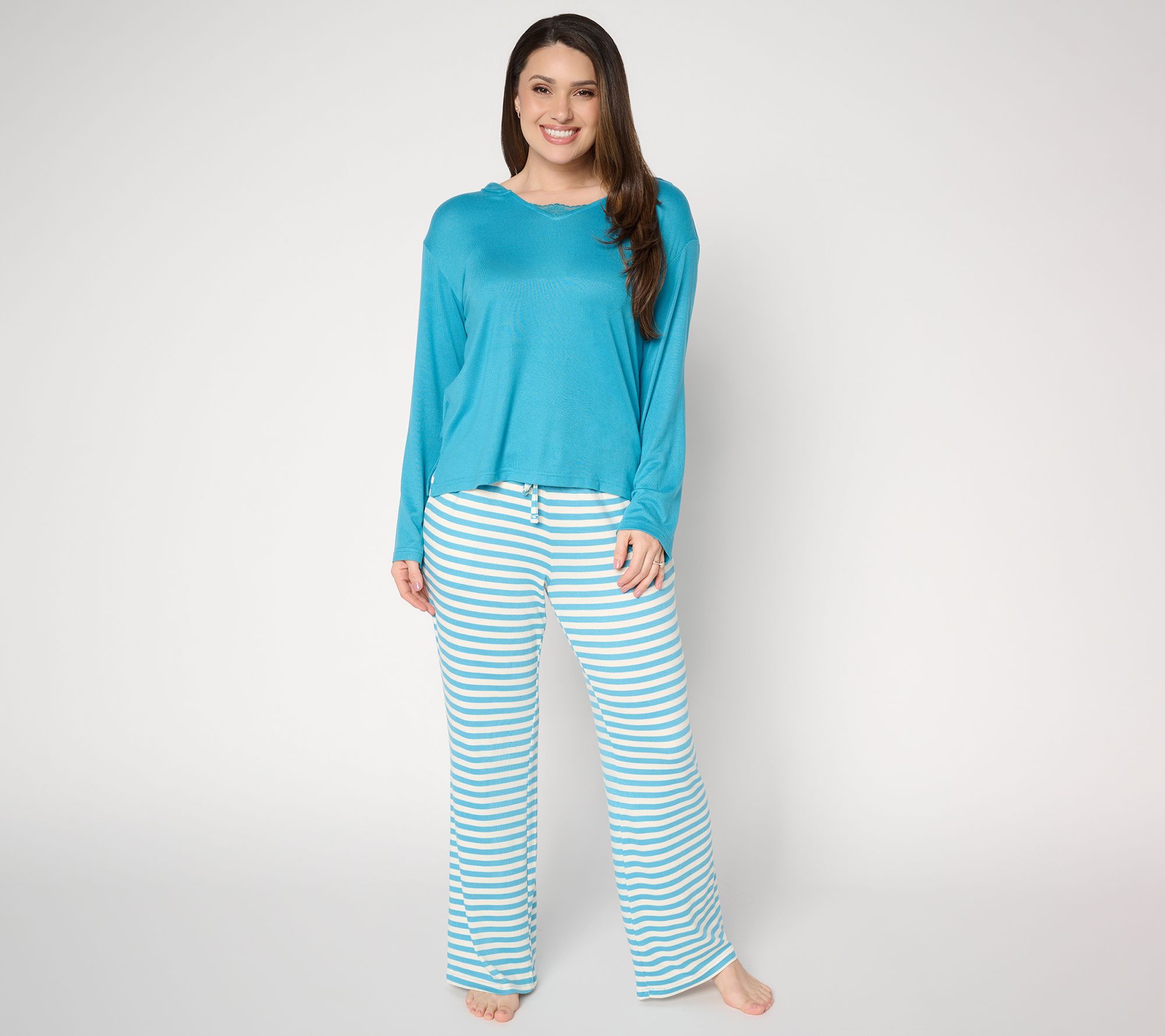 MUK LUKS Long Sleeve Hooded Lace Neckline Pajama Set