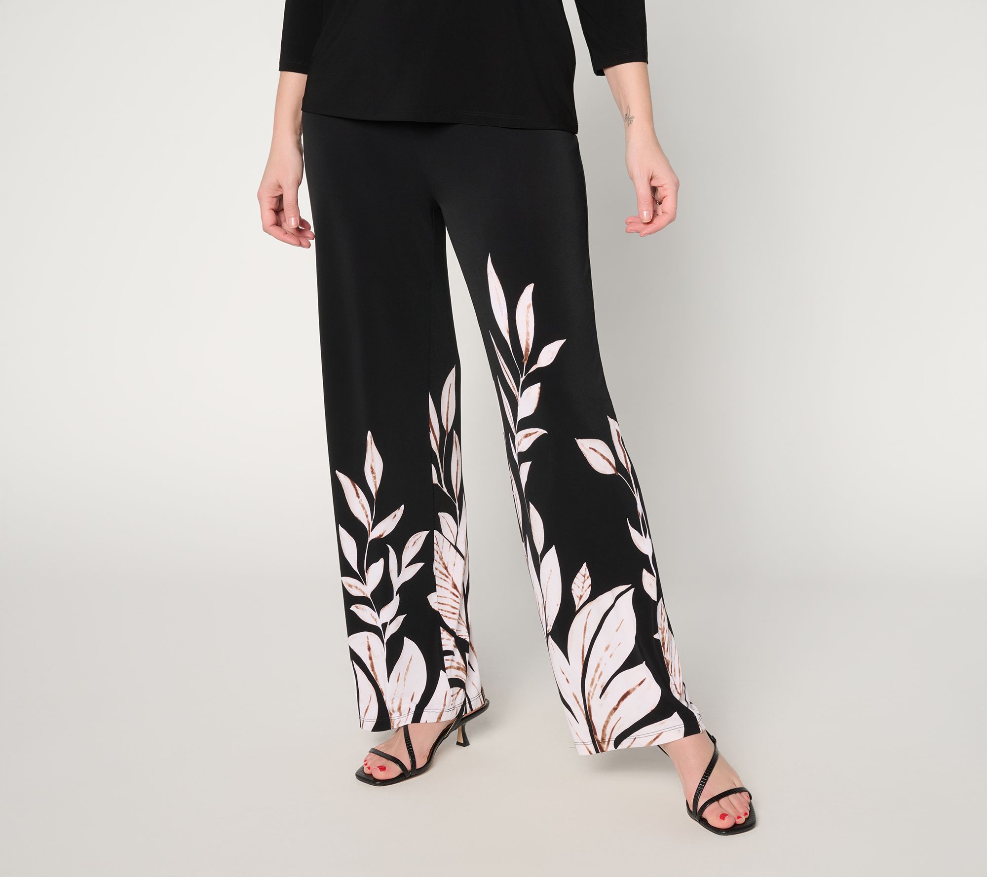 Dennis Basso Regular Tropical Print Italia Knit Wide Leg Pants