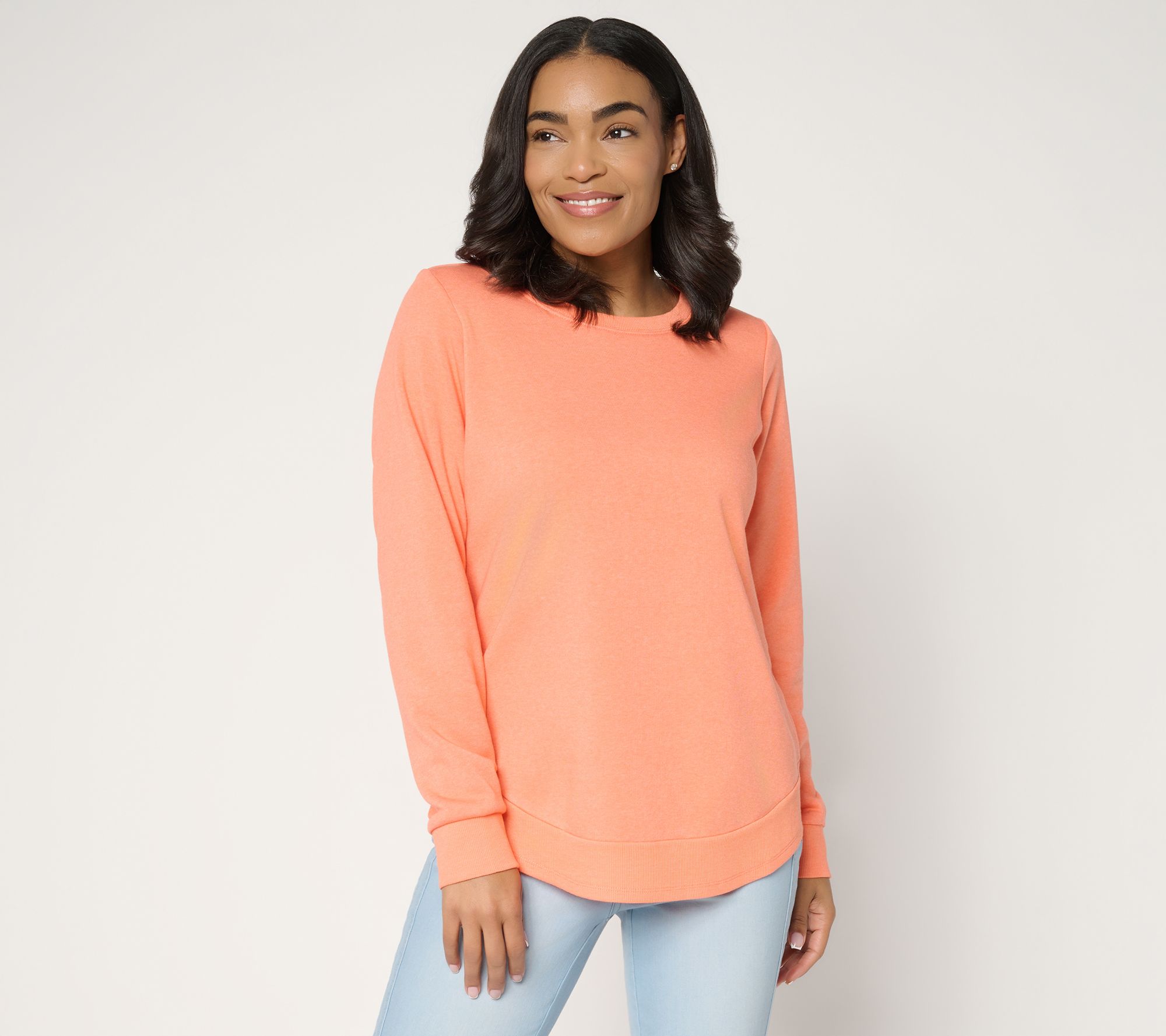  Belle Body by Kim Gravel Sponge Fleece Smile Hem Sweatshirt