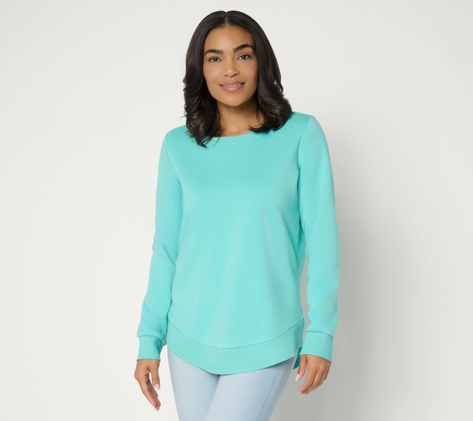 Belle Body by Kim Gravel Sponge Fleece Smile Hem Sweatshirt
