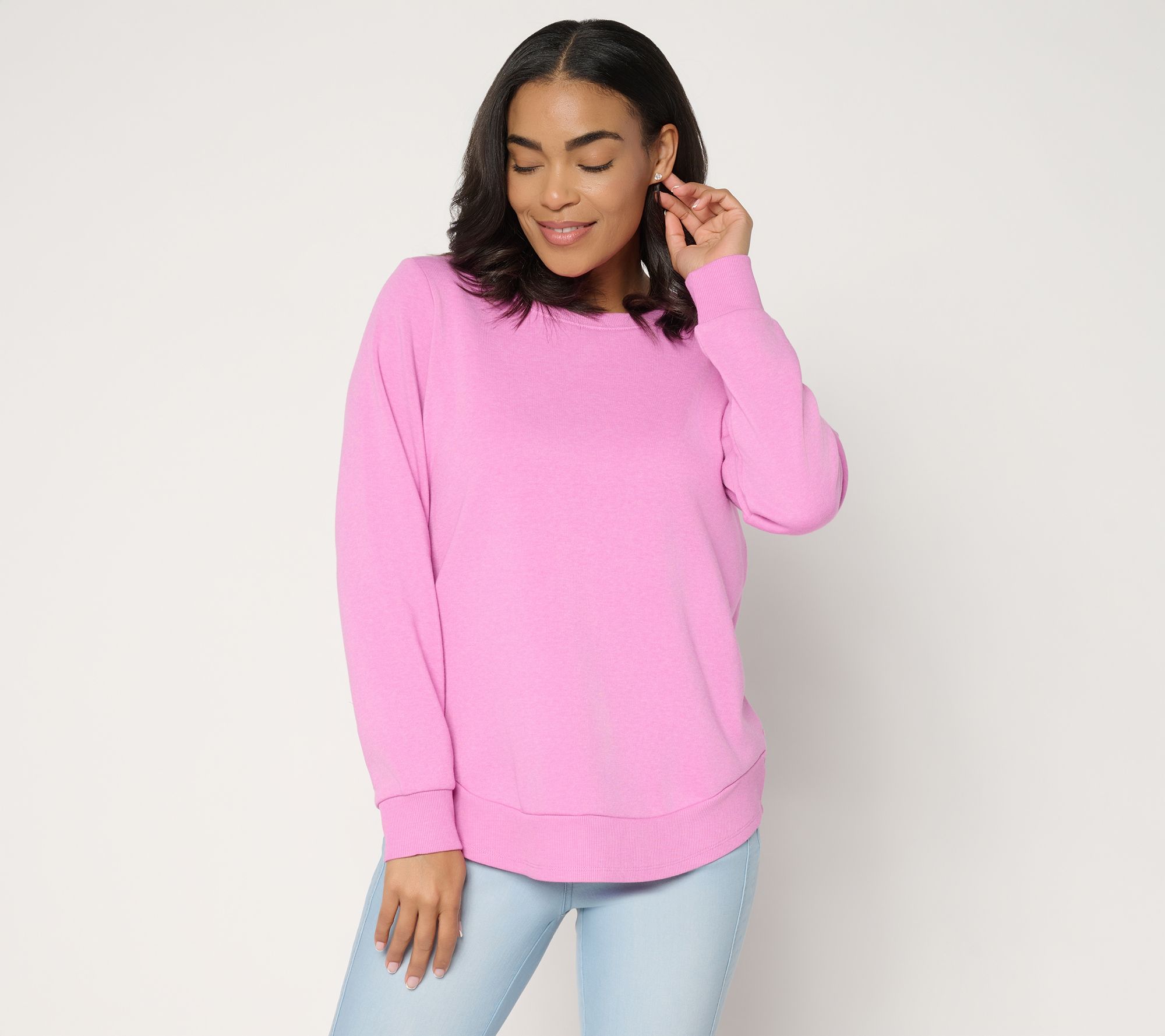 Belle Body by Kim Gravel Sponge Fleece Smile Hem Sweatshirt
