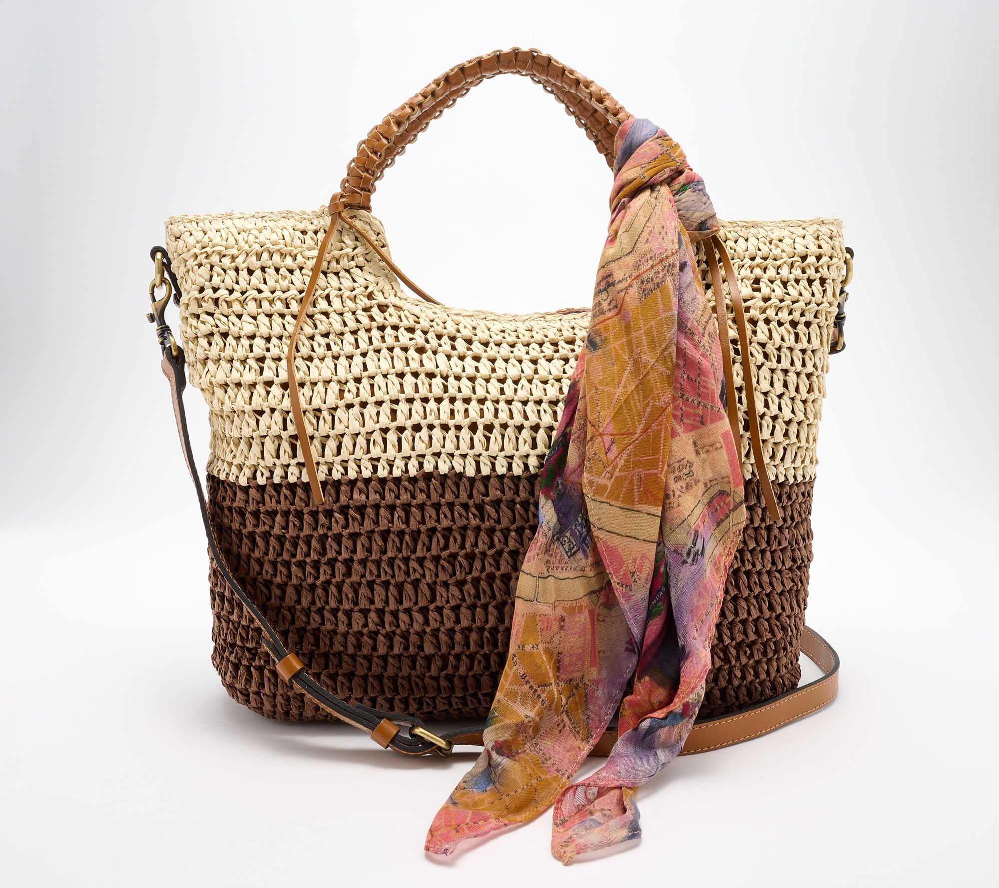 Patricia Nash Gabriella Raffia Tote with Scarf