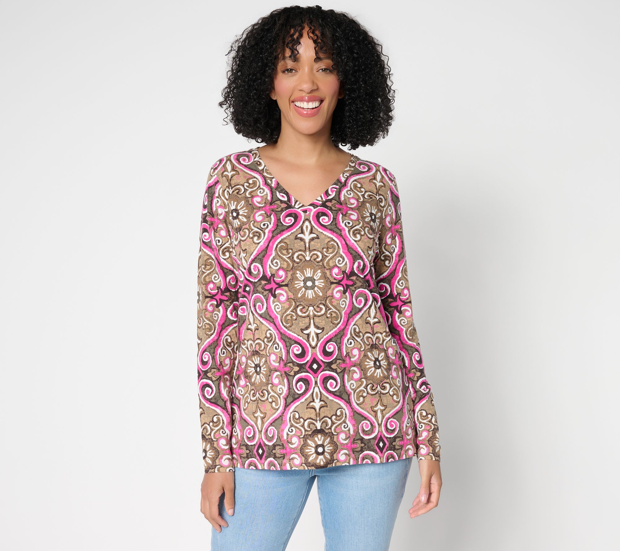 "As Is" Belle Boho by Kim Gravel Slub Knit Painted Medallion Top