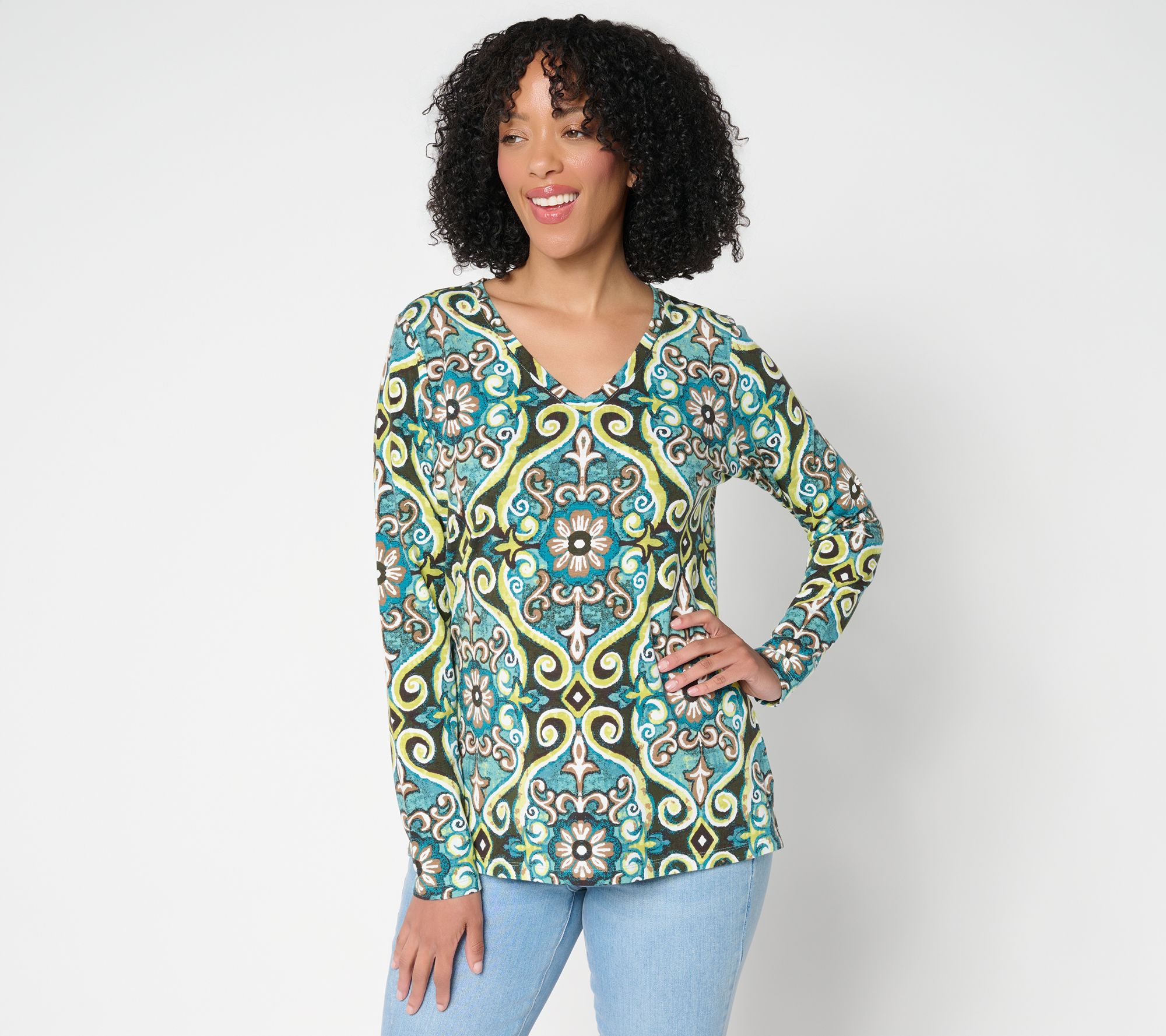 "As Is" Belle Boho by Kim Gravel Slub Knit Painted Medallion Top