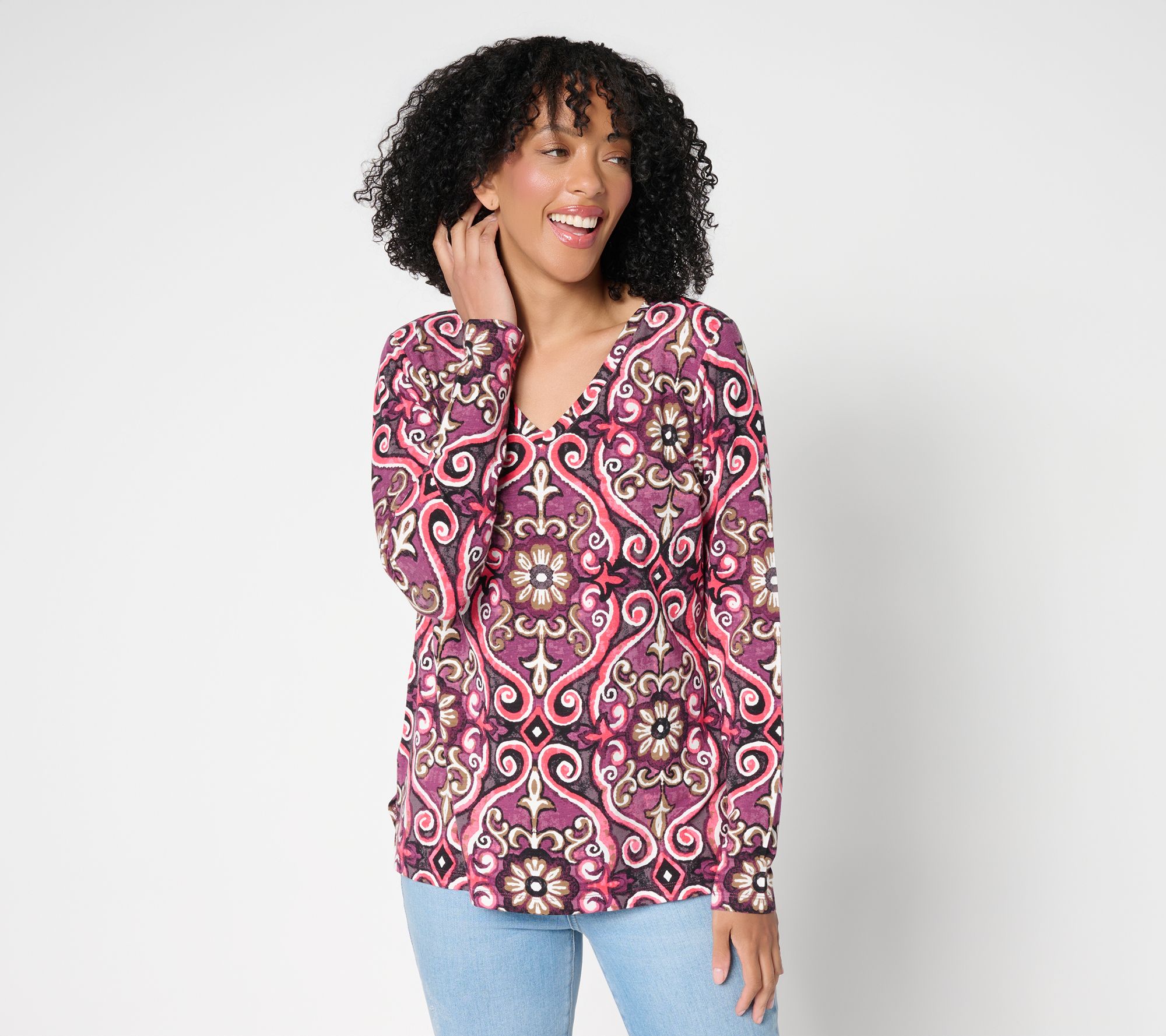 "As Is" Belle Boho by Kim Gravel Slub Knit Painted Medallion Top
