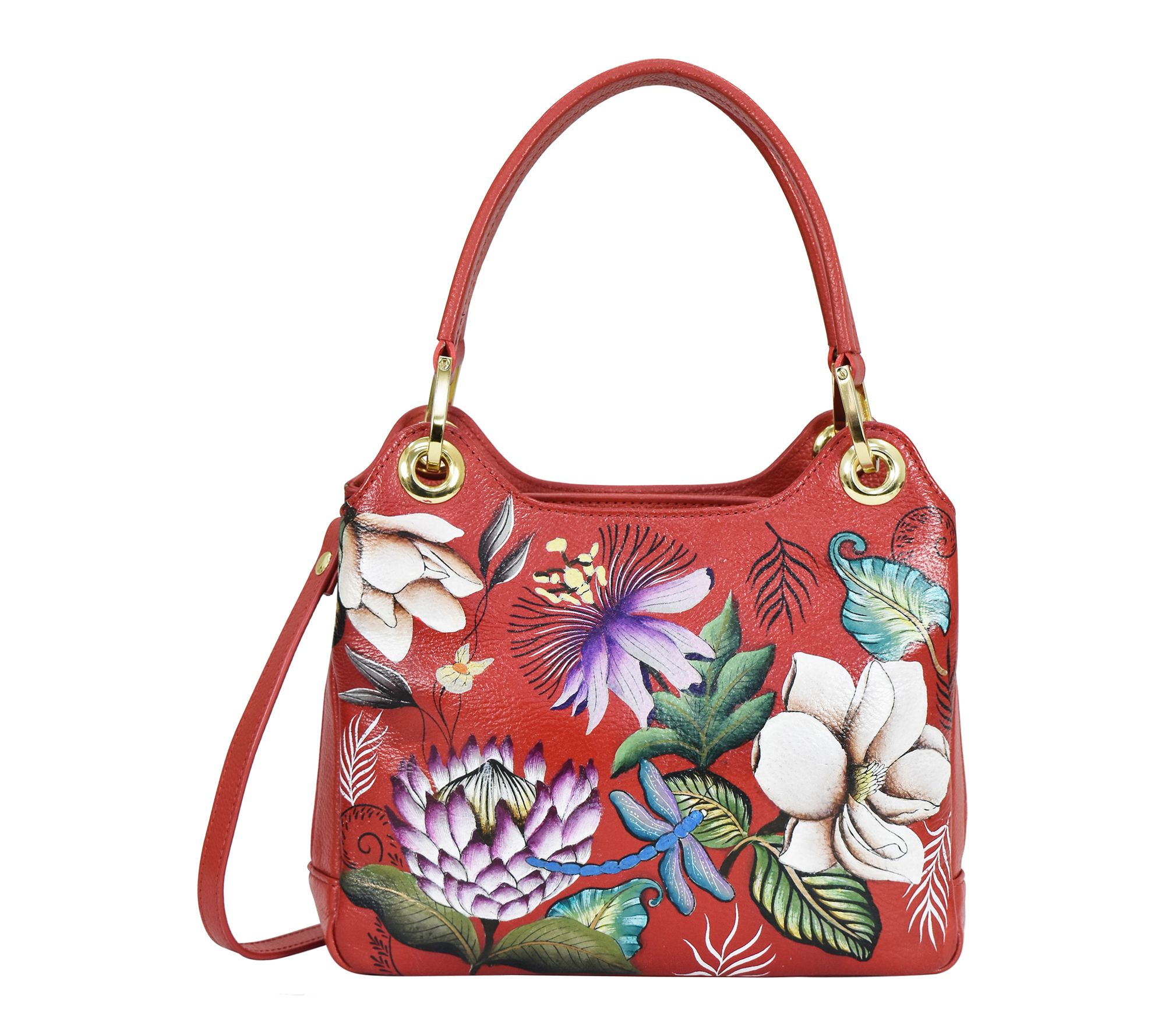 Anushcka Painted Leather Satchel With CrossbodyStrap