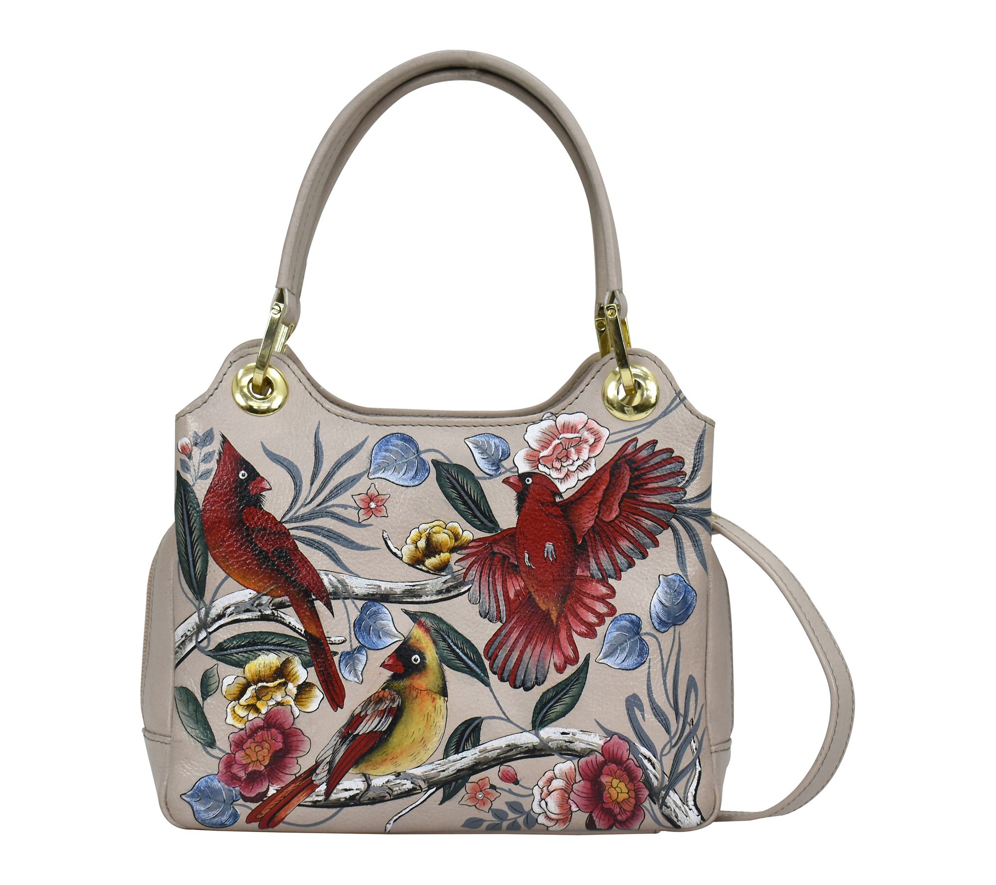 Anuschka Painte d Leather Satch el With Crossbo dy Strap