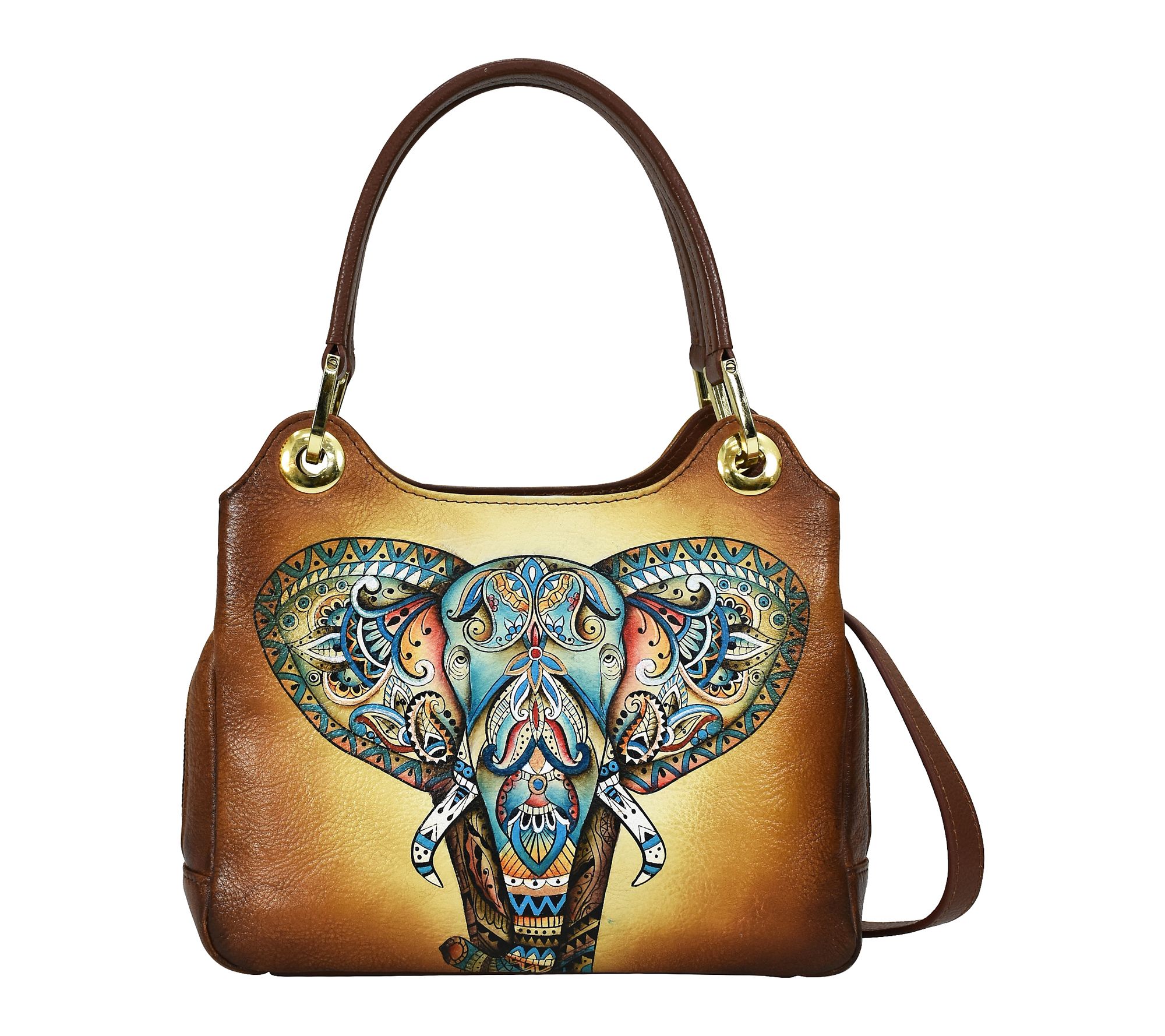 Anushcka Painted Leather Satchel With CrossbodyStrap