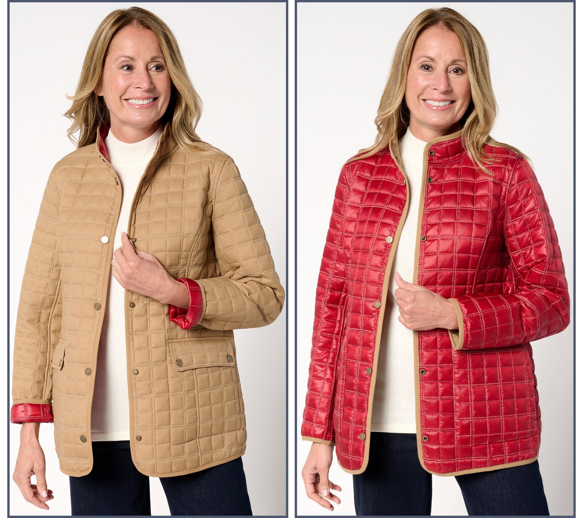 "As Is" Joan Rivers Matte to Pearl ReversibleQuilt Snap-Front Jkt
