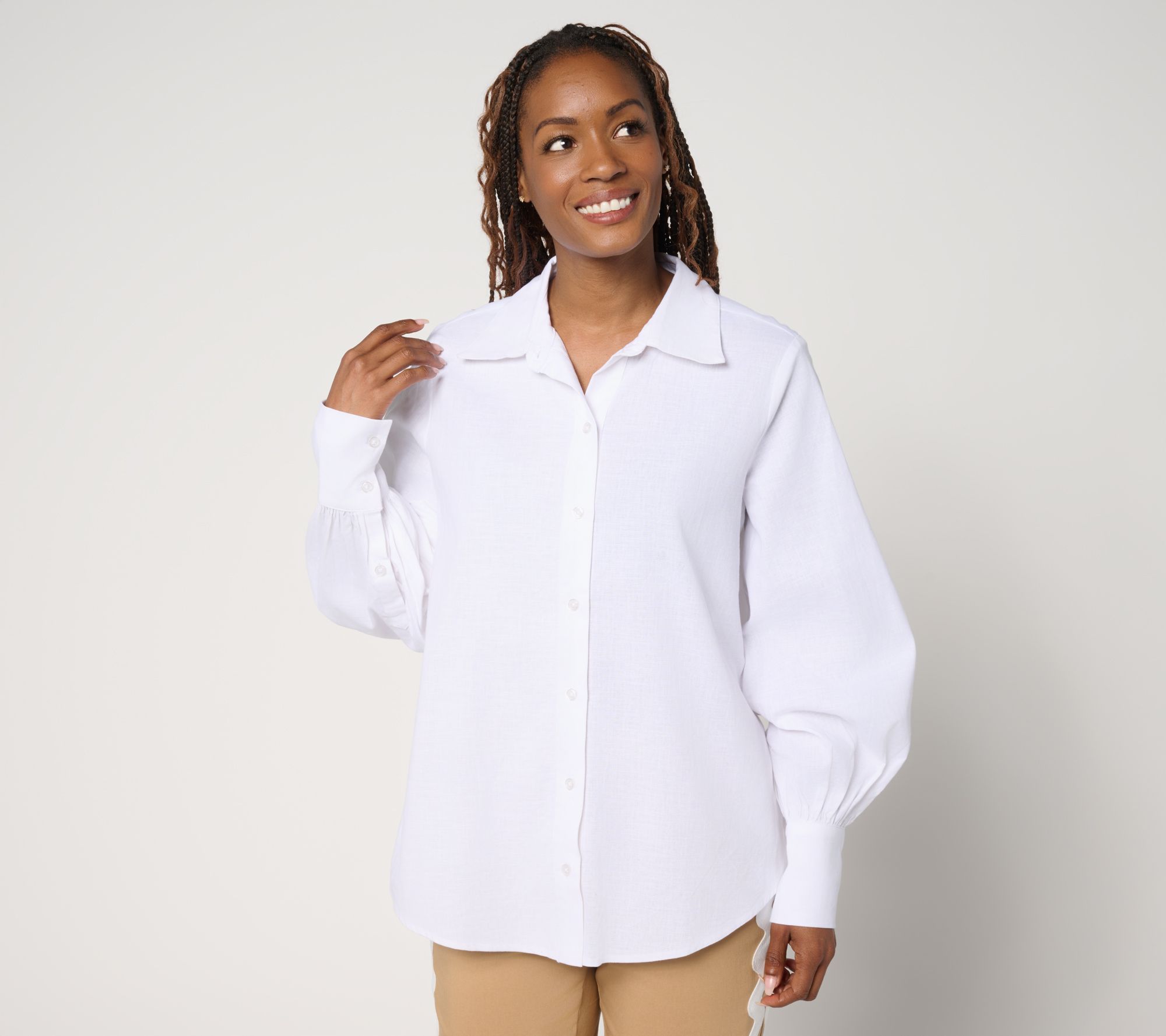 "As Is" by Stacy London Reg Stretch Cotton Blouson Sleeve Shirt