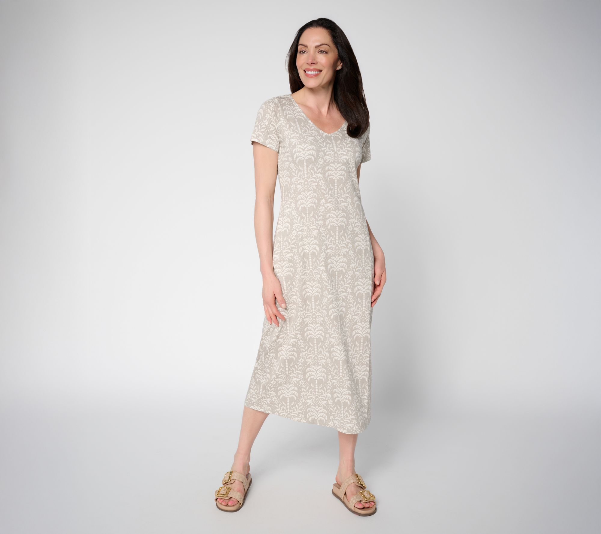 Belle Beach by Kim Gravel Petite Slub Knit Palm Maxi Dress