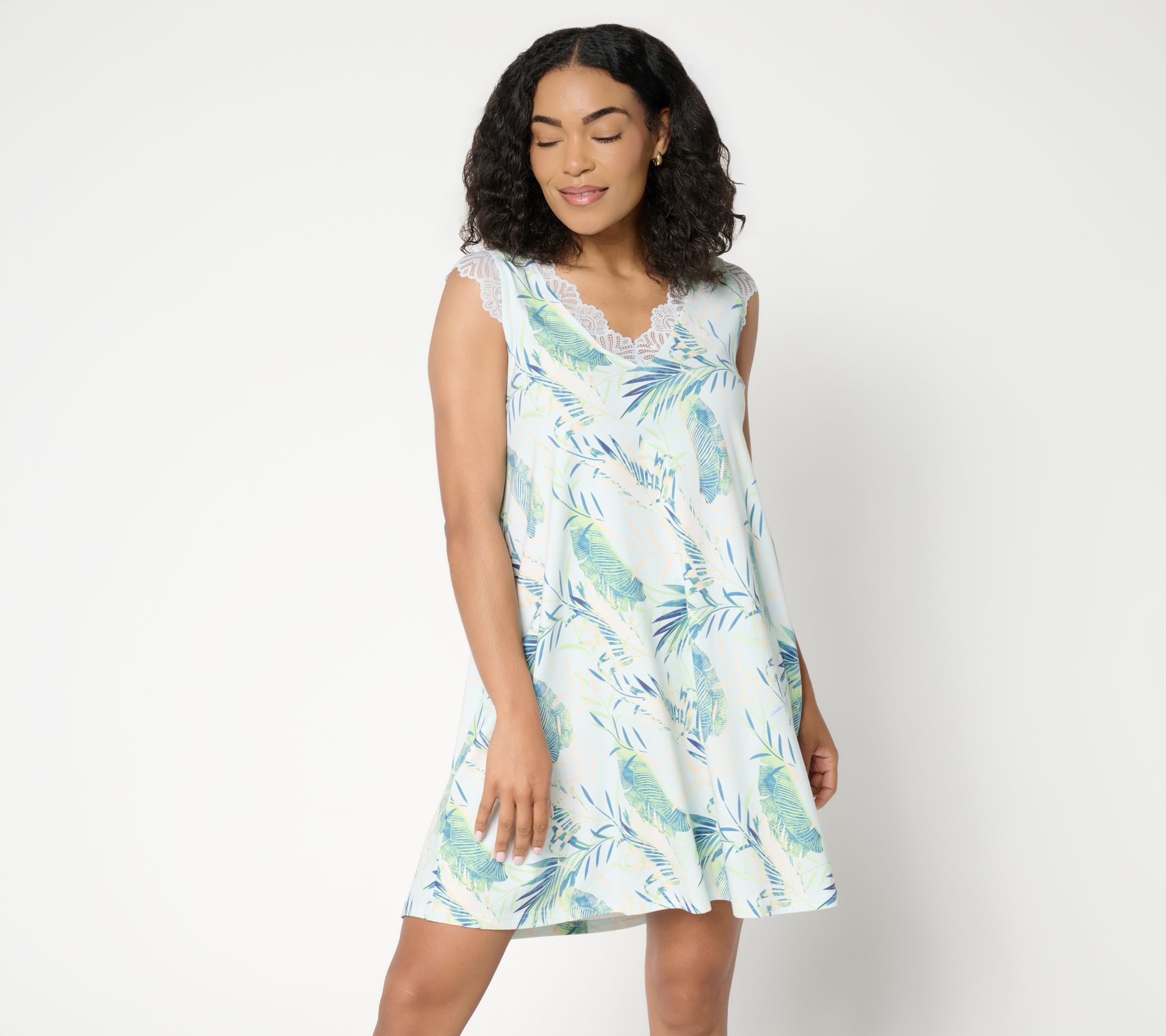 Lattelove Cotton Modal Sleep Dress with Lace Trim