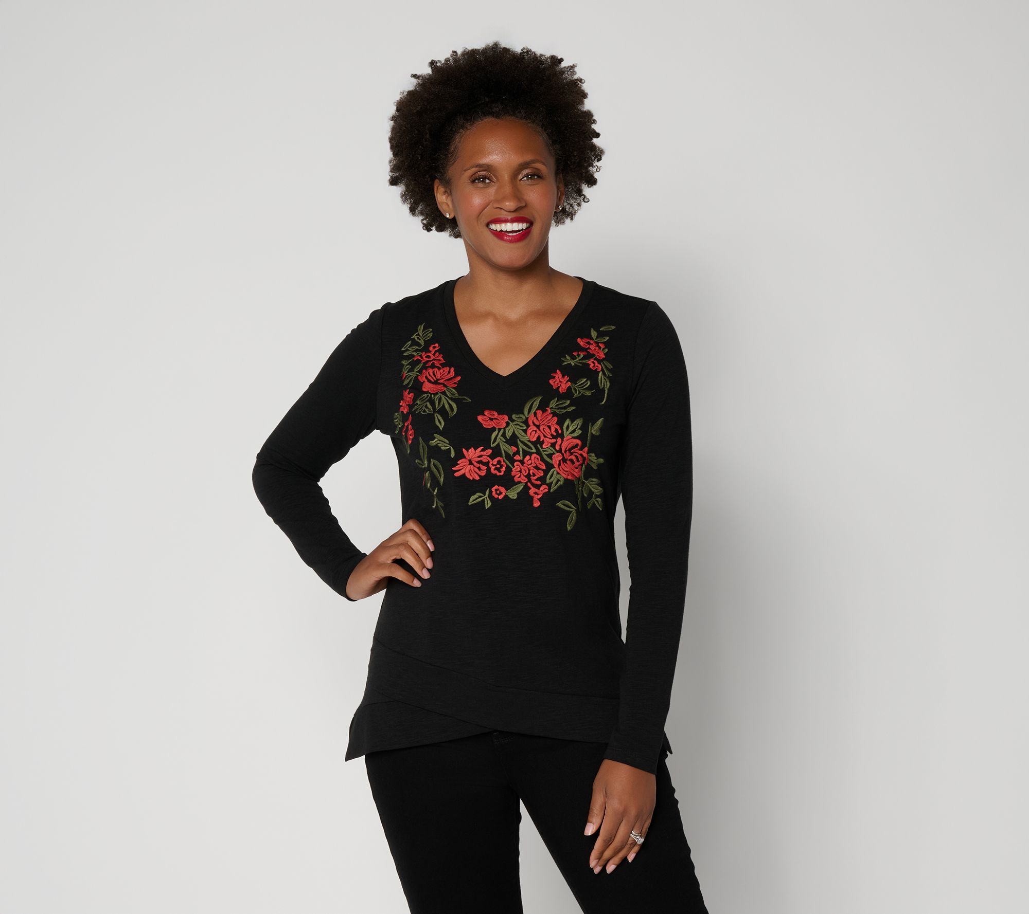 Belle Boho by Kim Gravel Slub Knit Rustic Road Embroidered Top